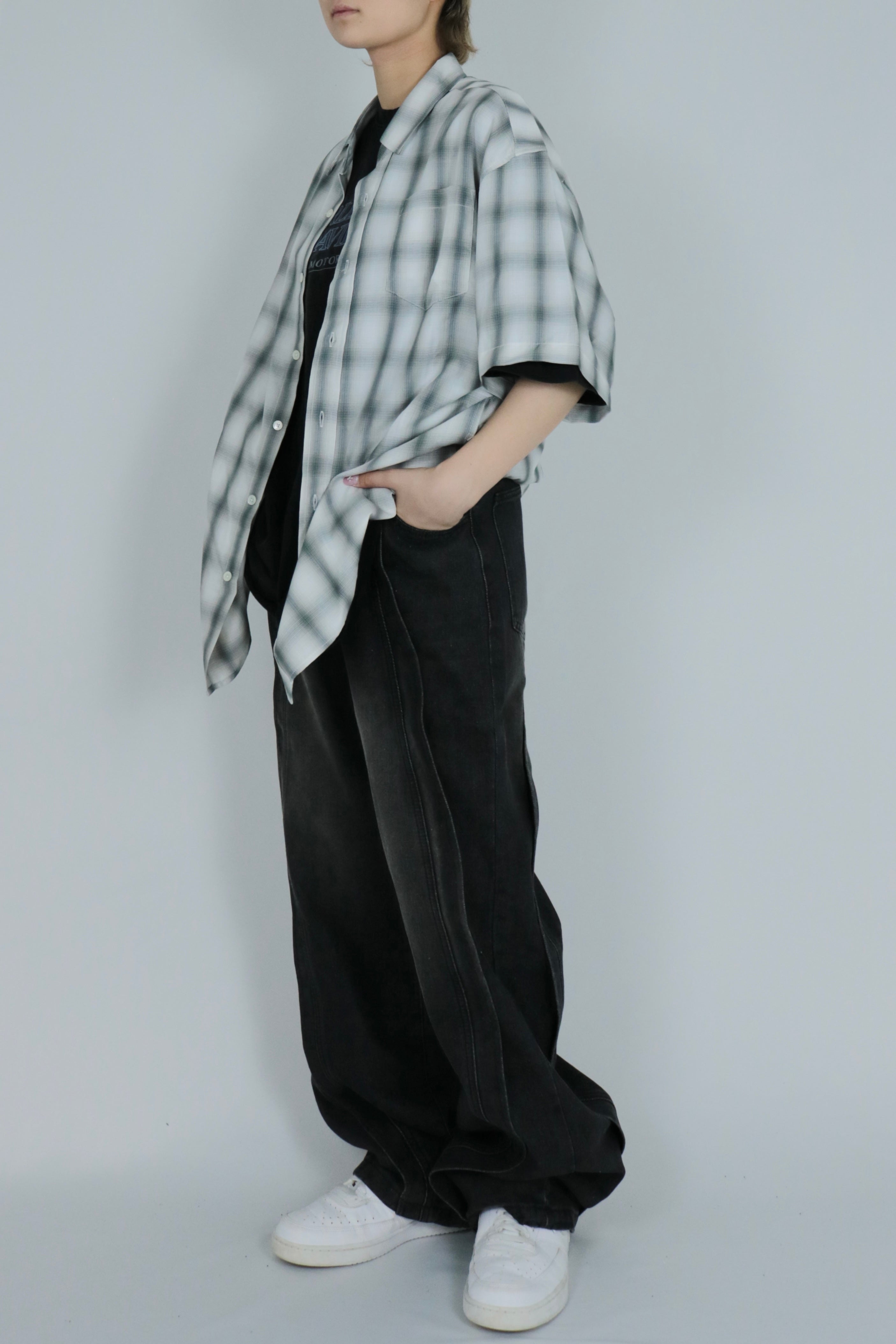 Shadow check half sleeve shirt