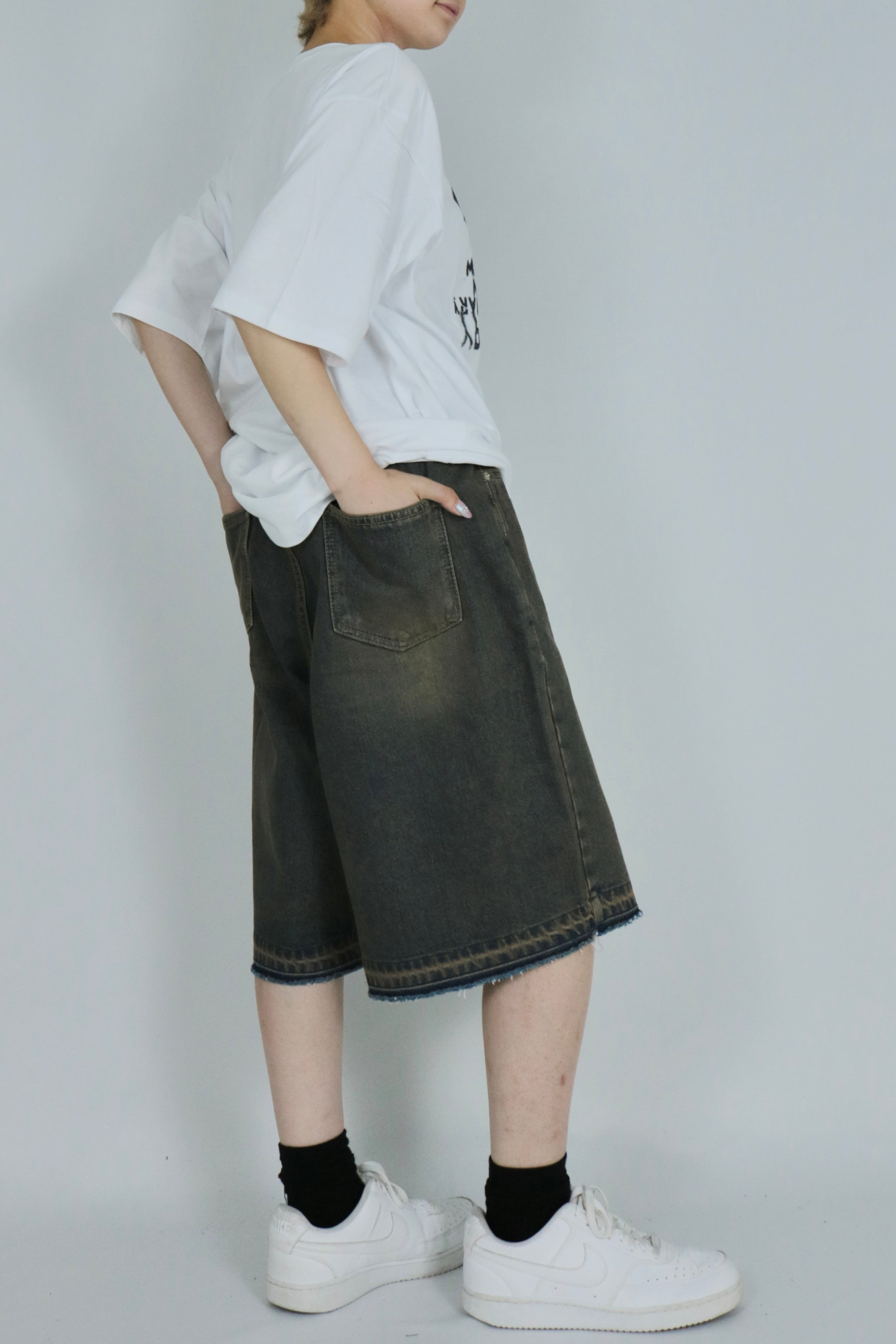 Cut off denim half pants