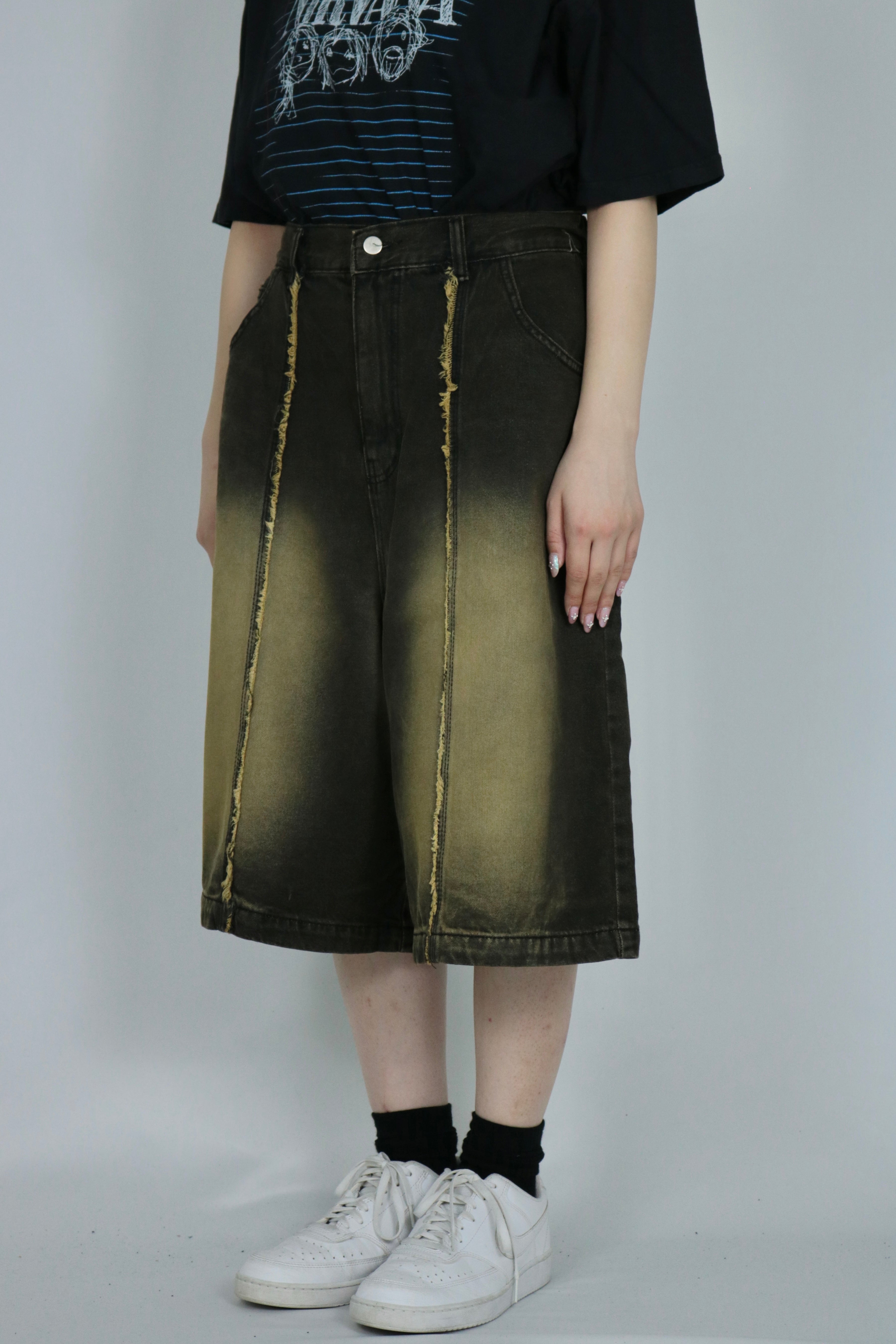 Center crease denim half pants