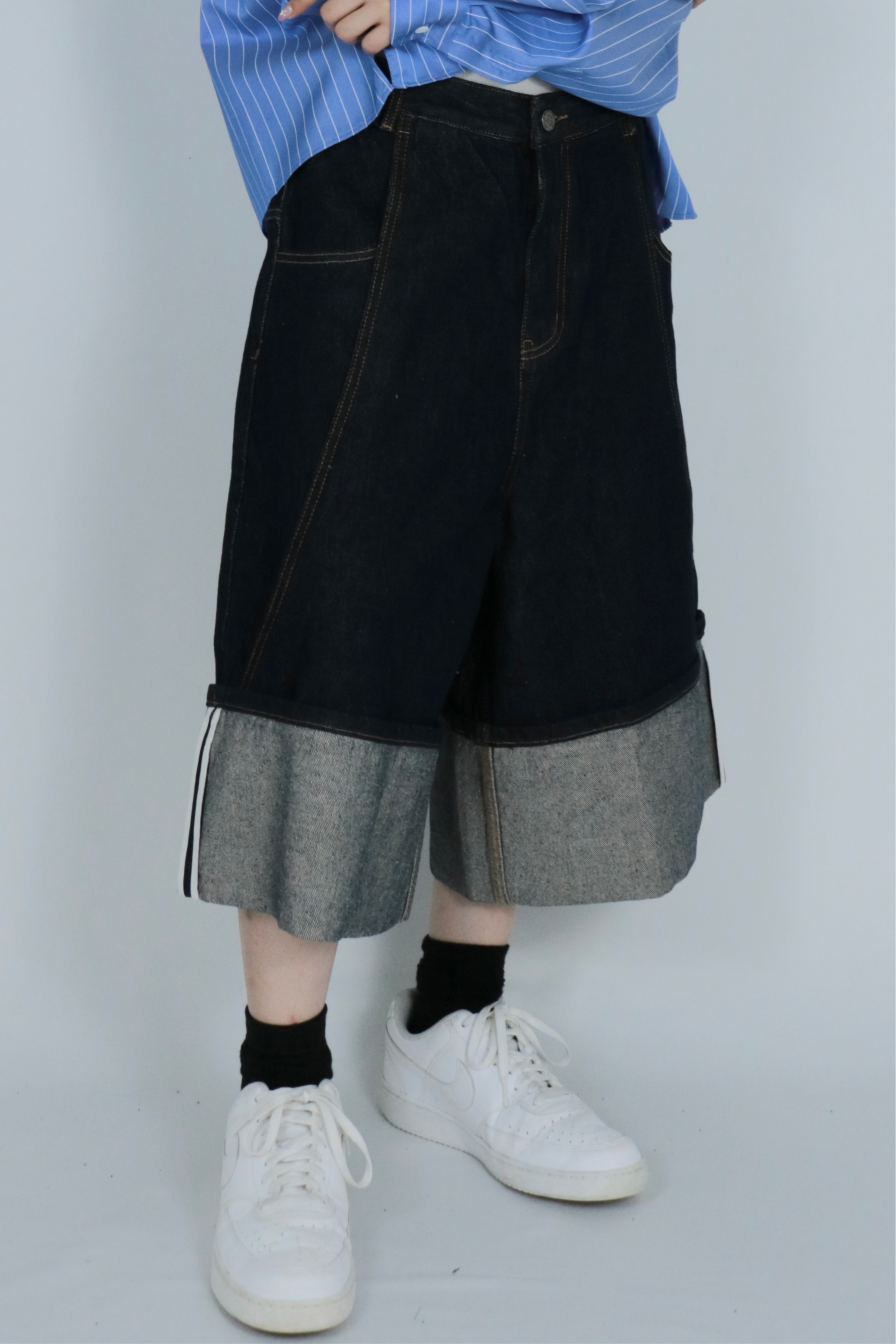Roll up denim half pants