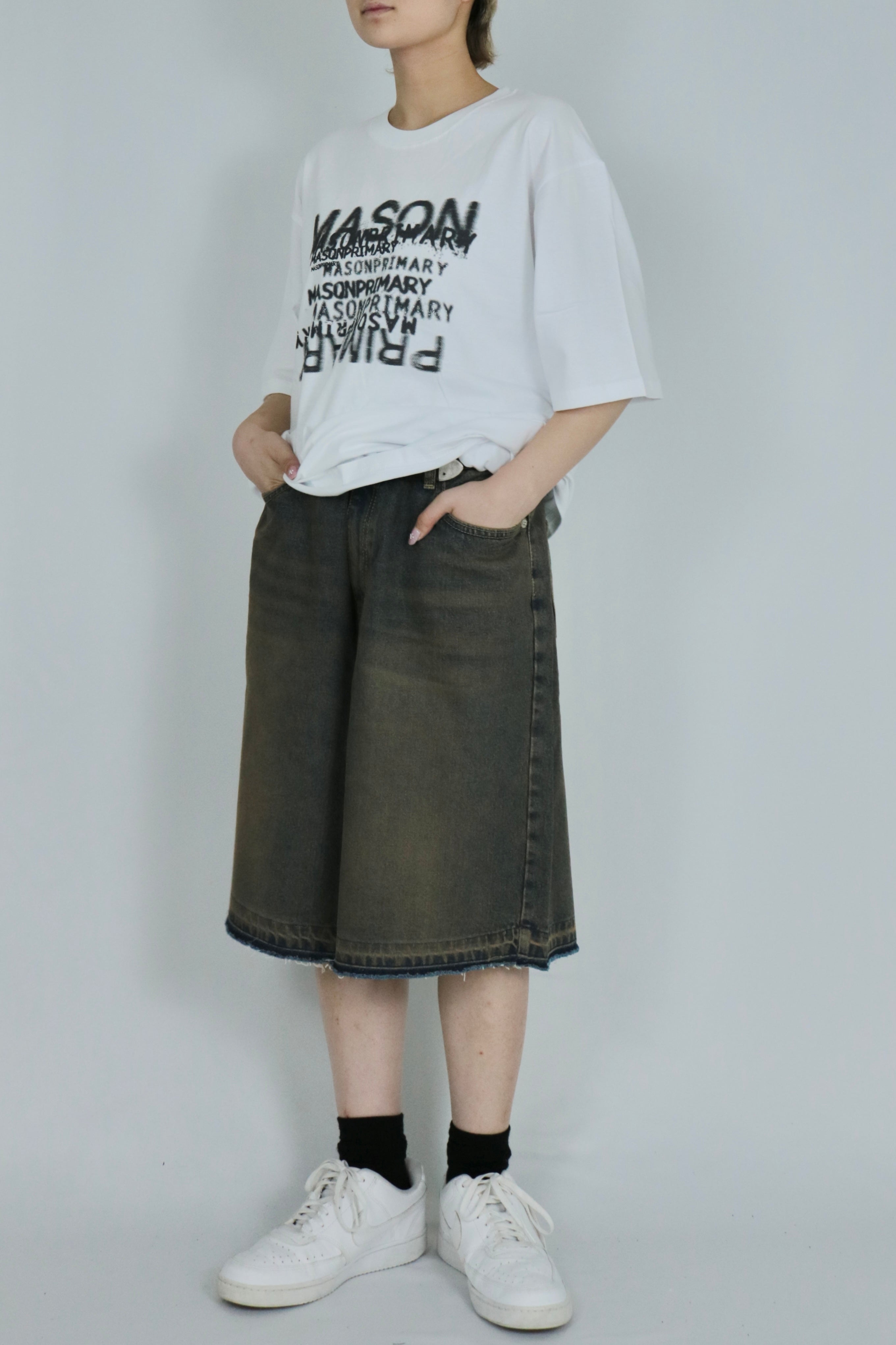 Cut off denim half pants