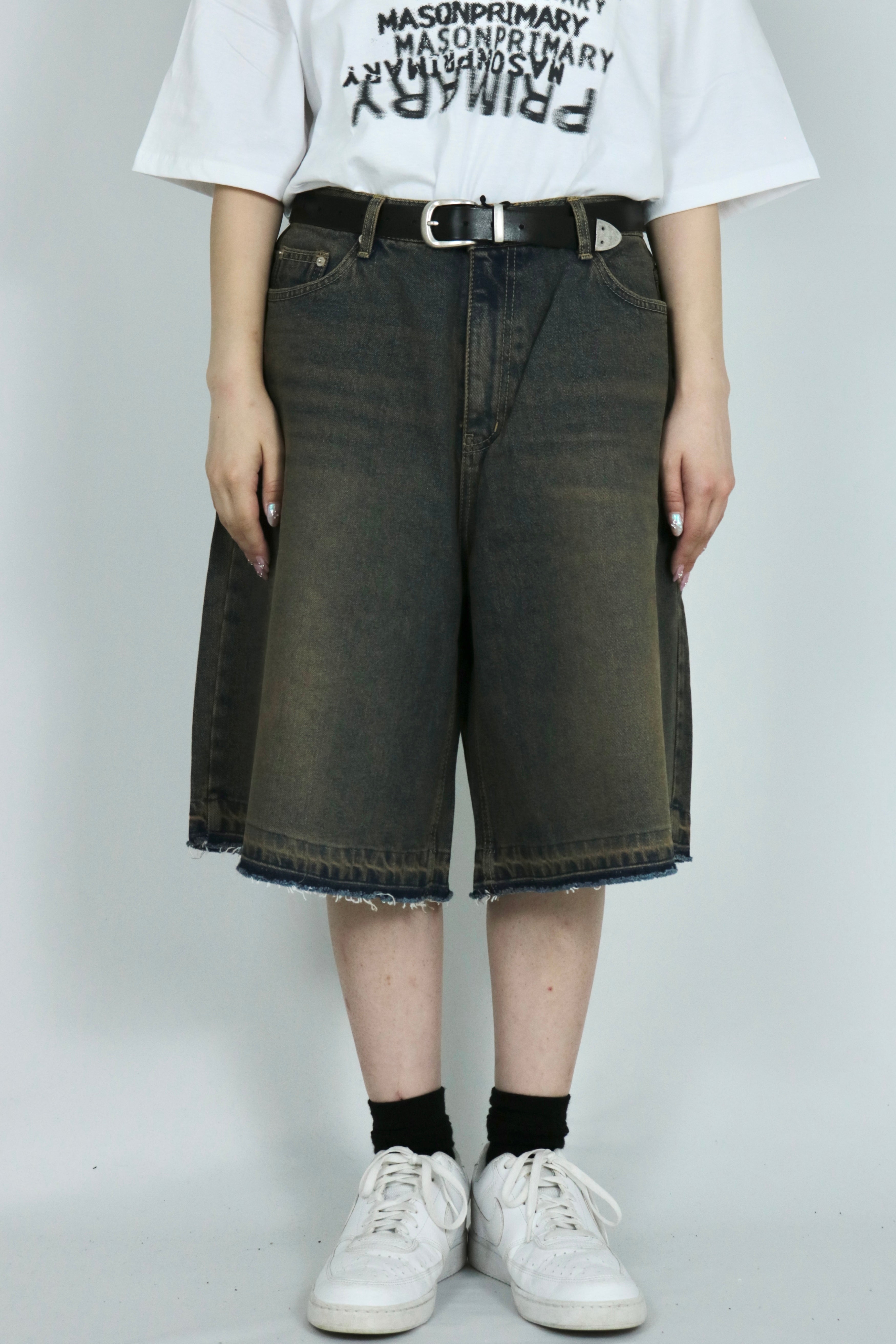 Cut off denim half pants
