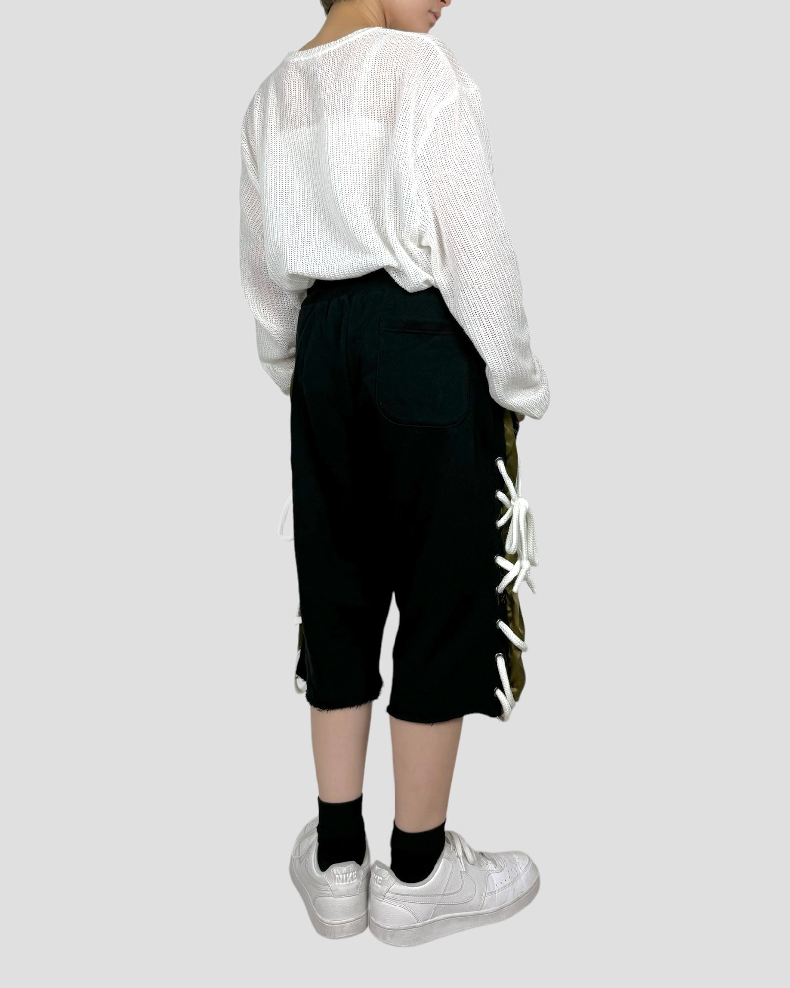 lace up sweat half pants