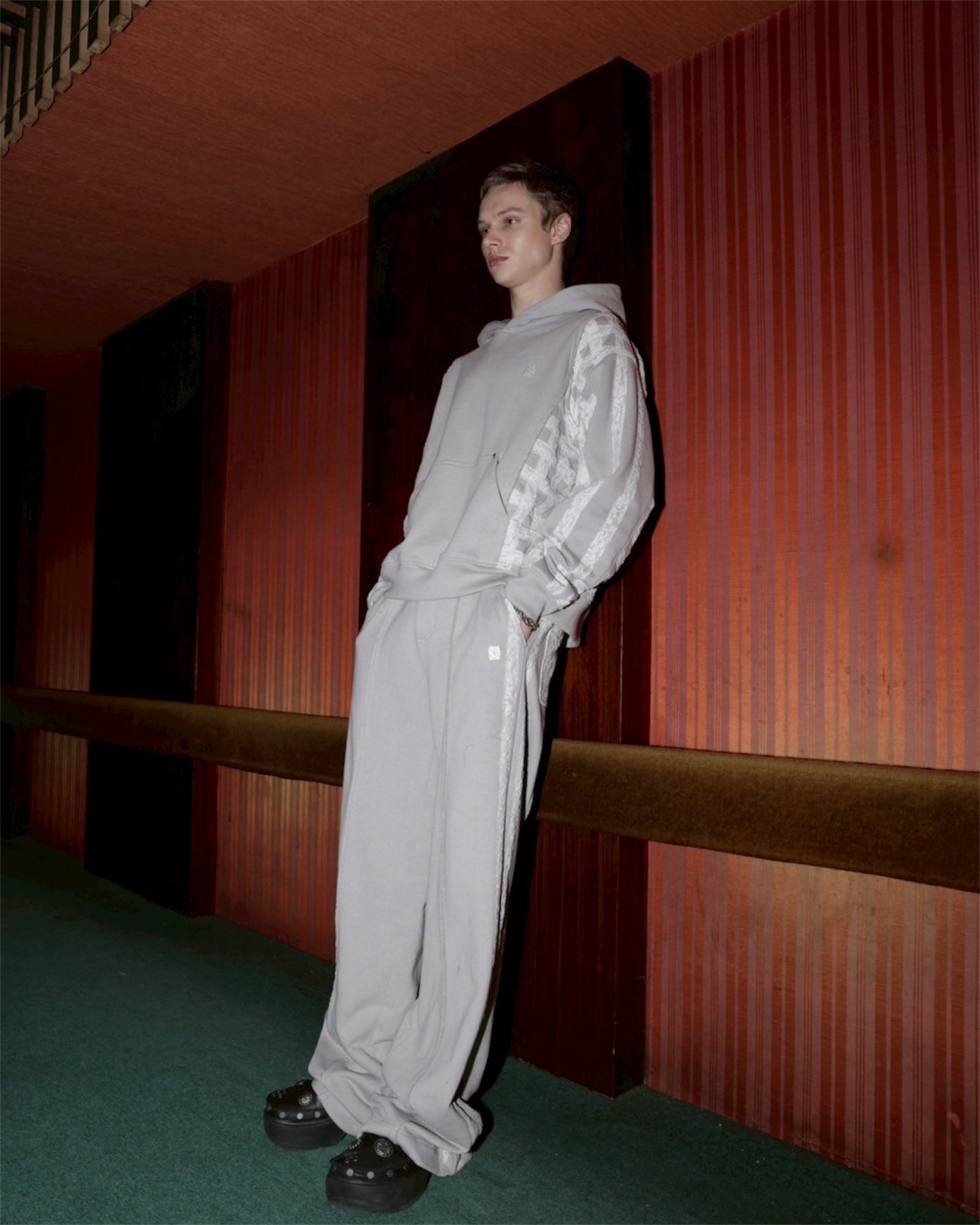 Check lace heavy weight pullover(Glay beige)