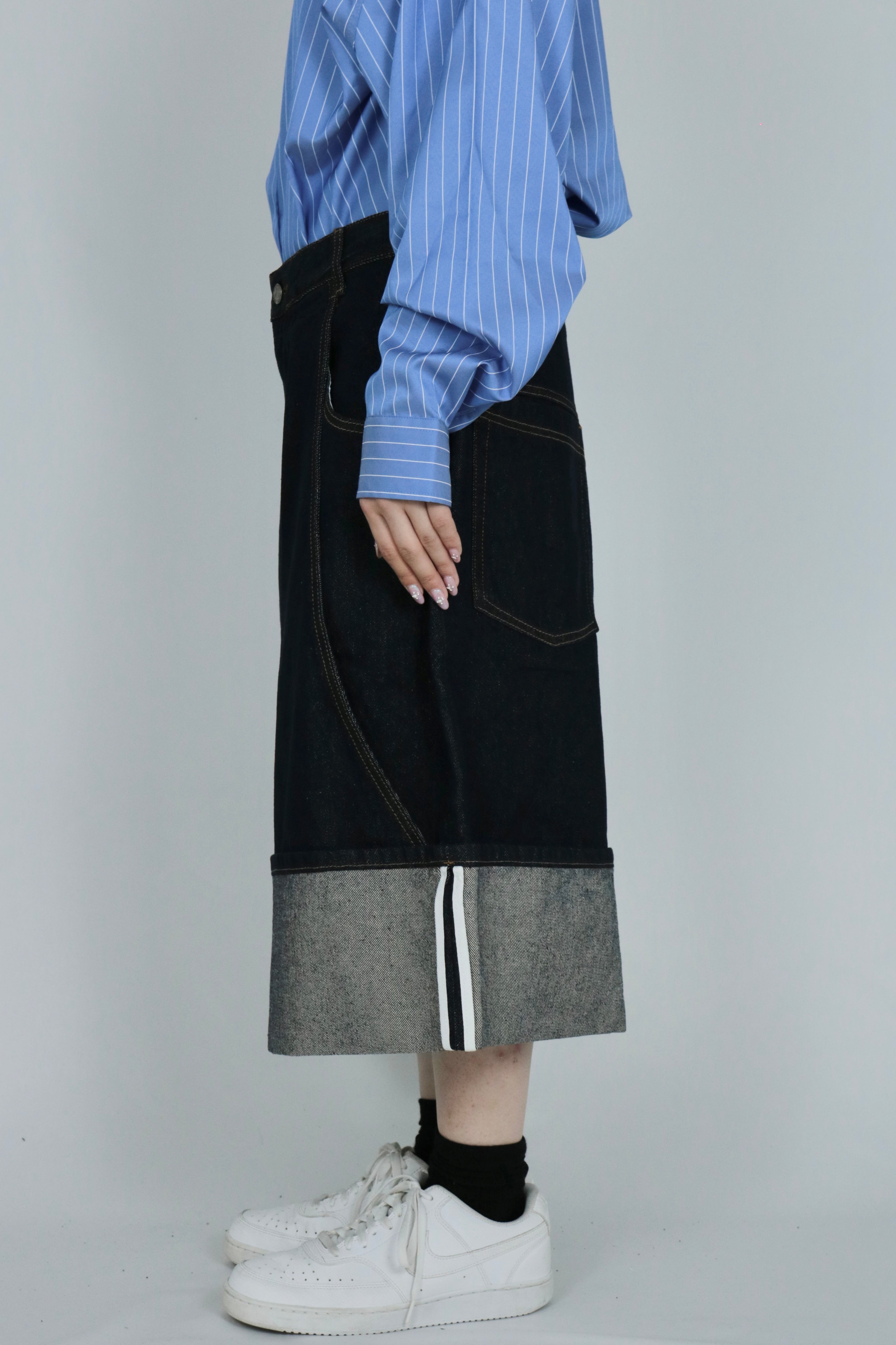 Roll up denim half pants