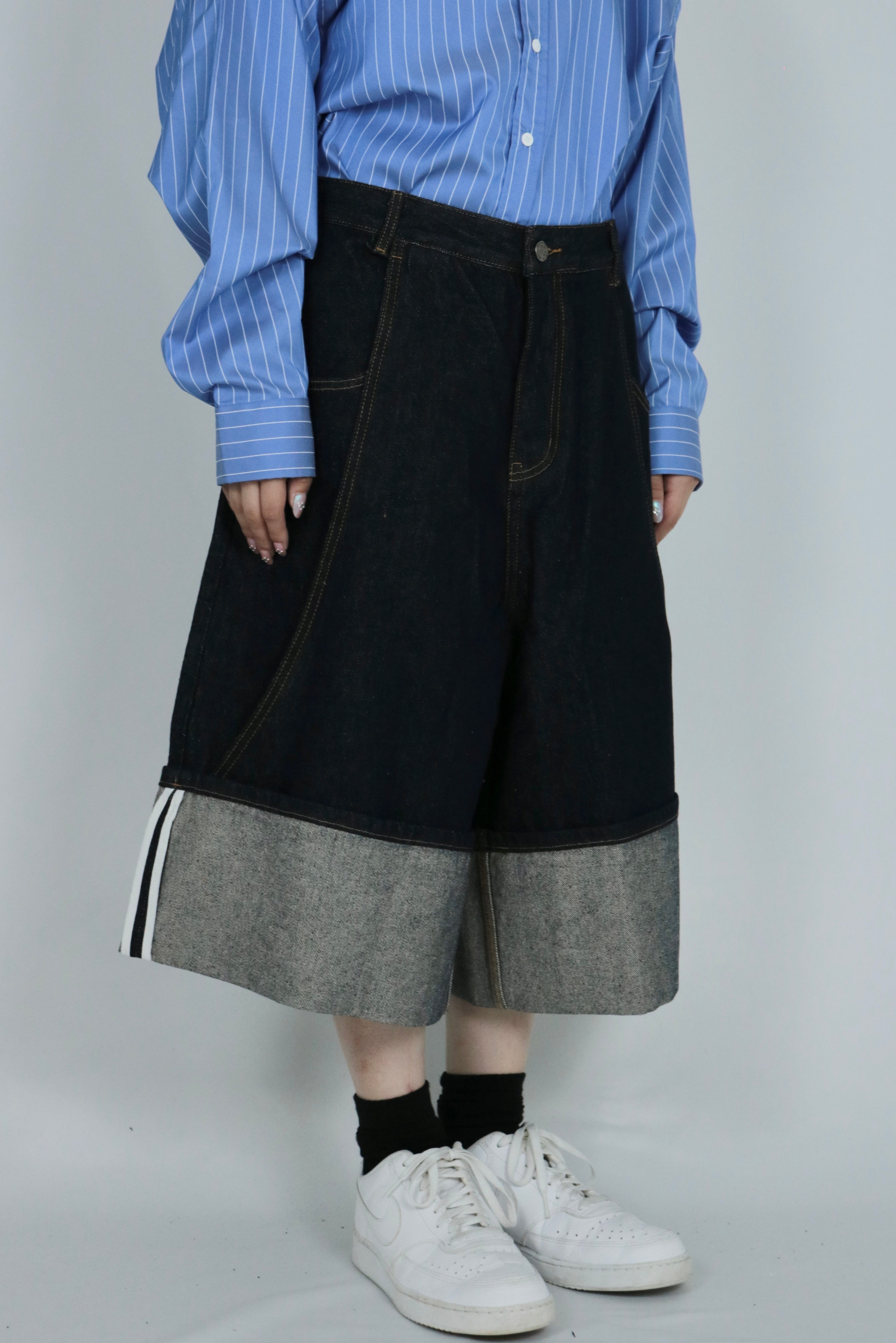 Roll up denim half pants