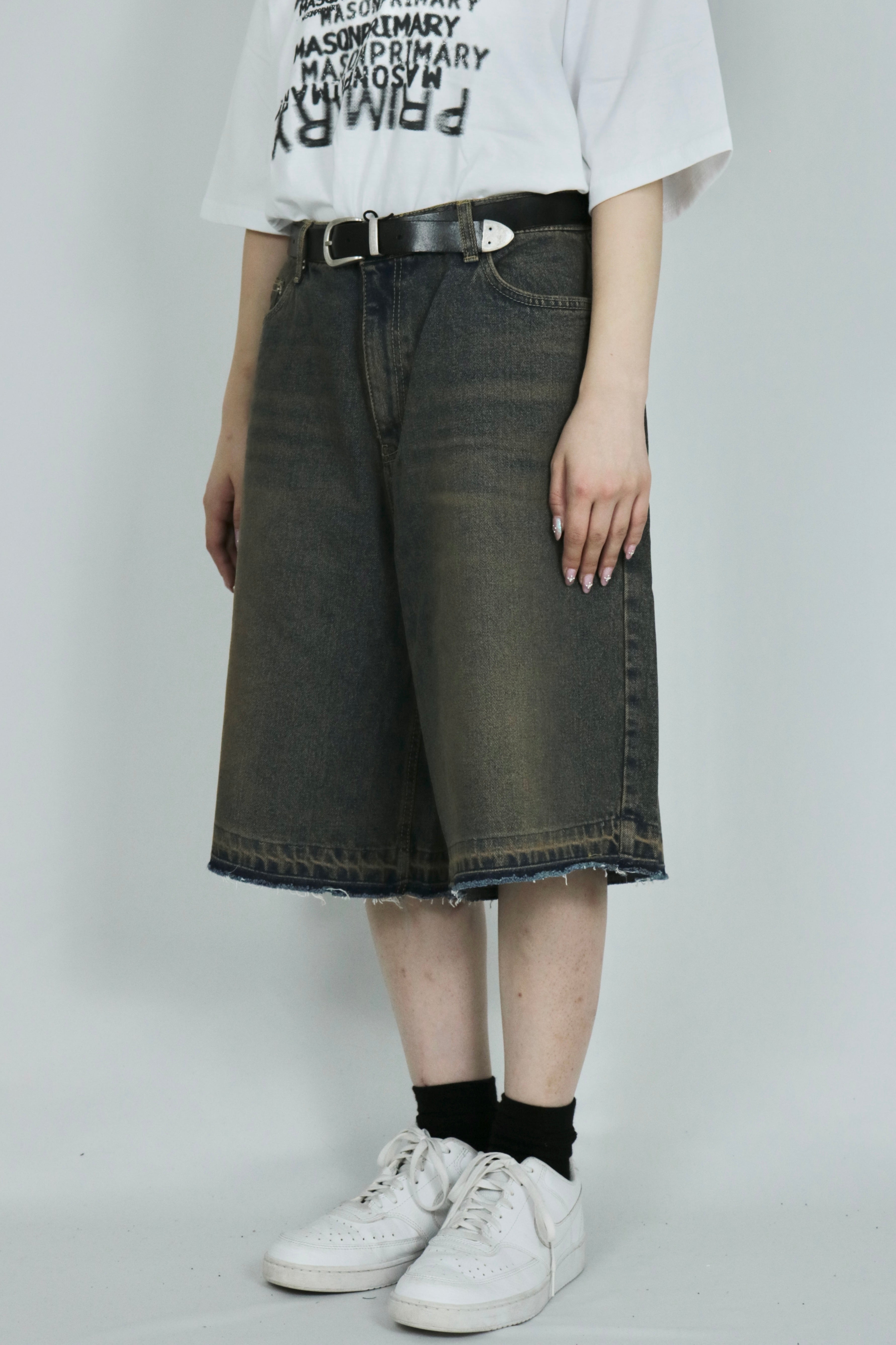 Cut off denim half pants