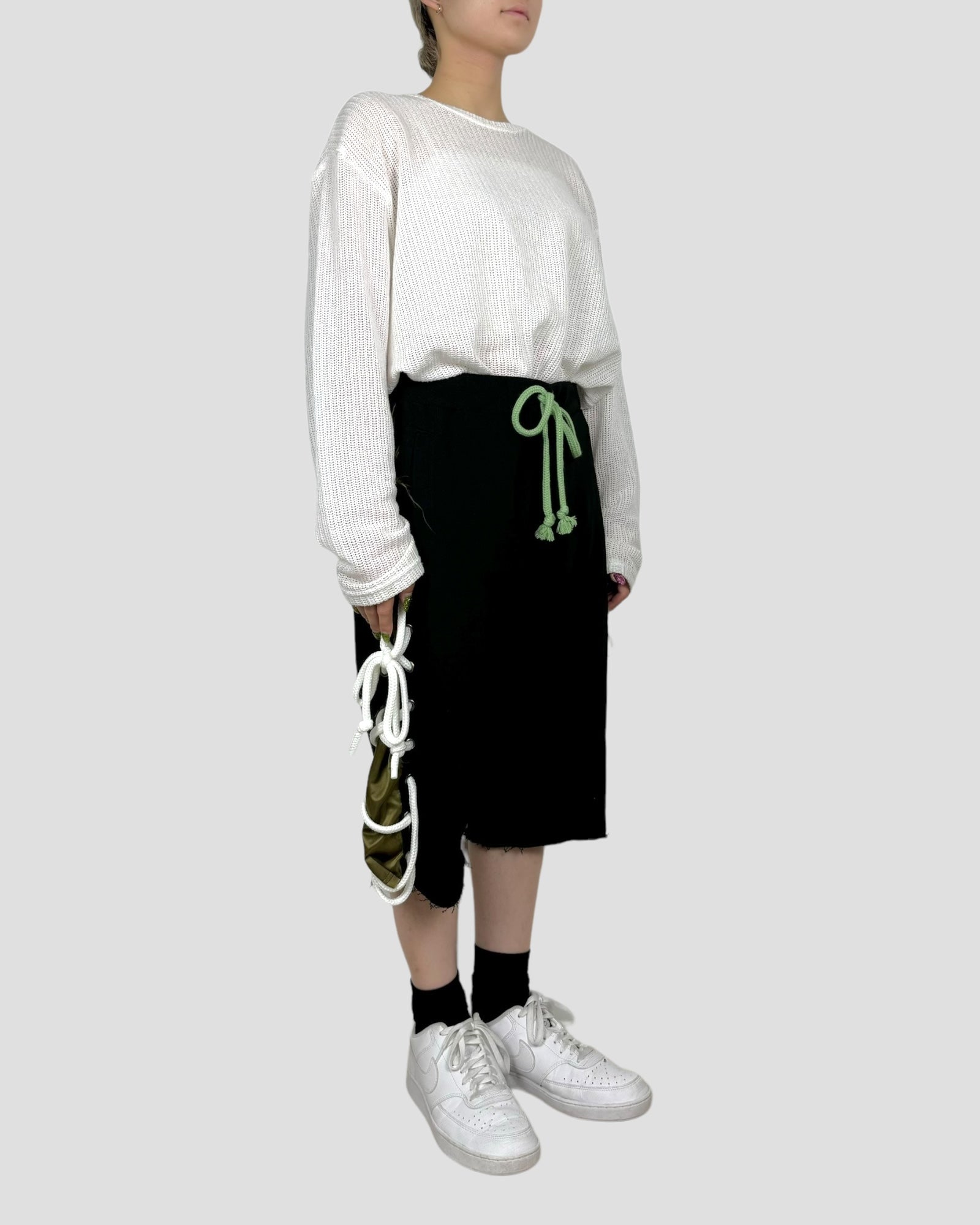 lace up sweat half pants