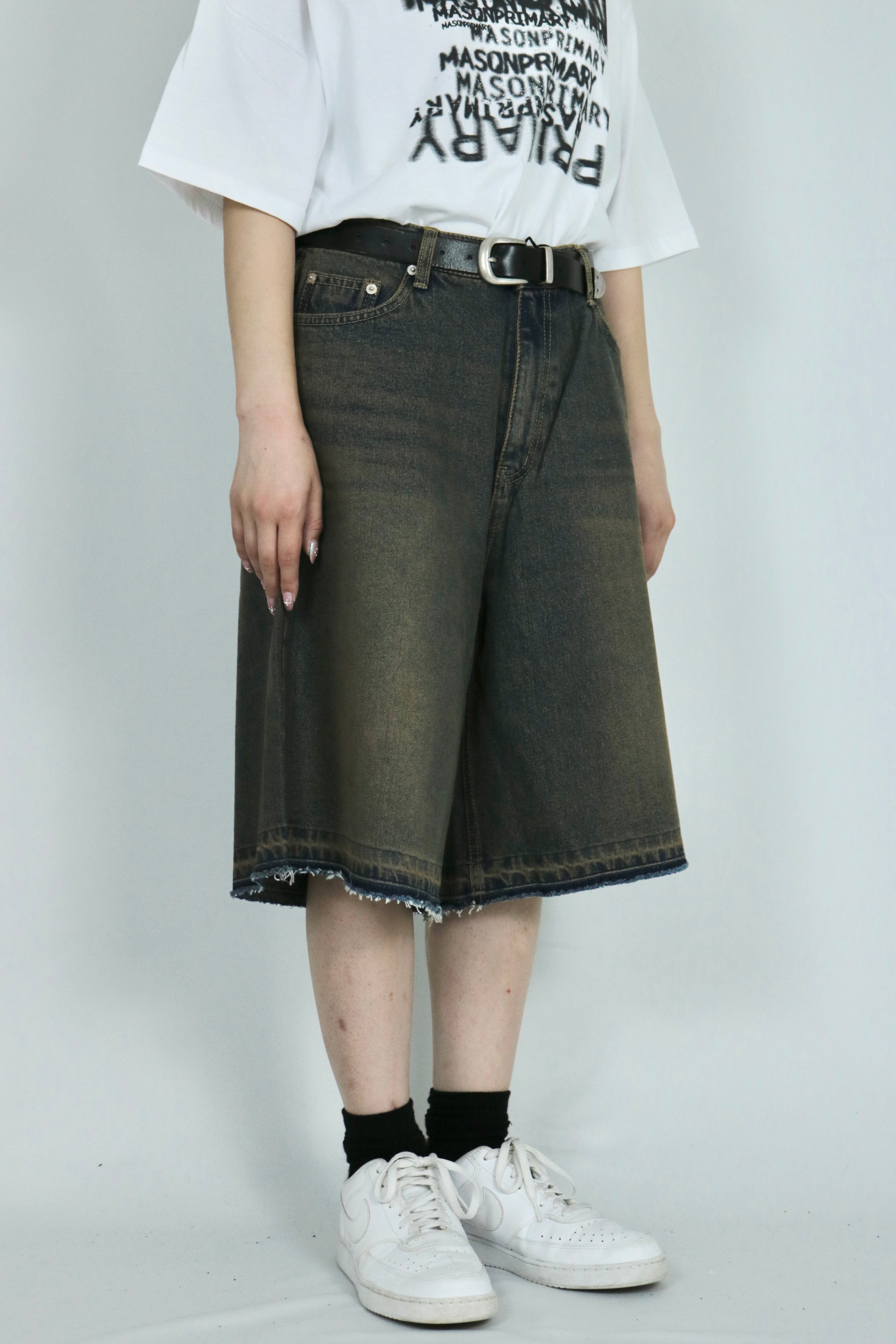 Cut off denim half pants