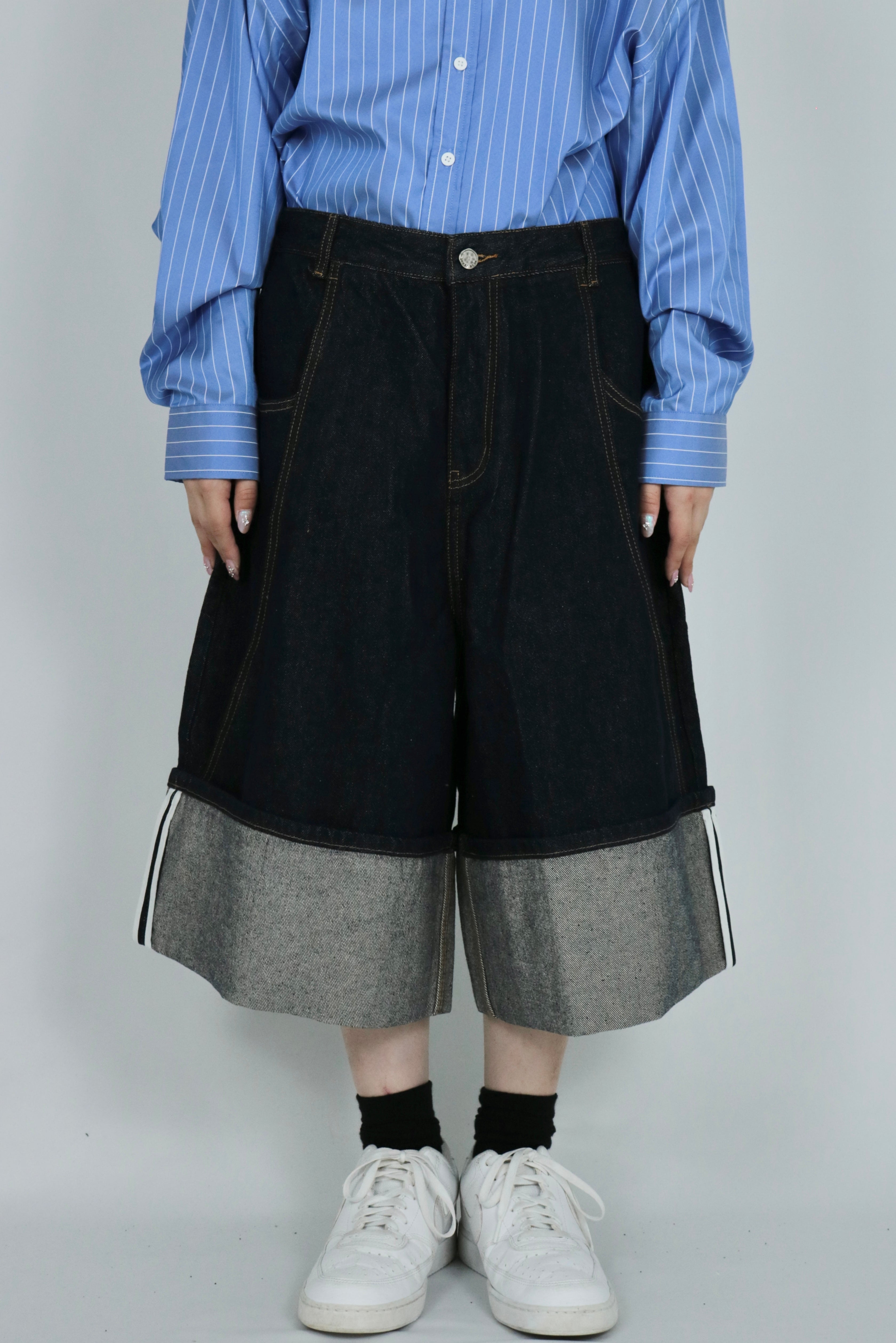 Roll up denim half pants