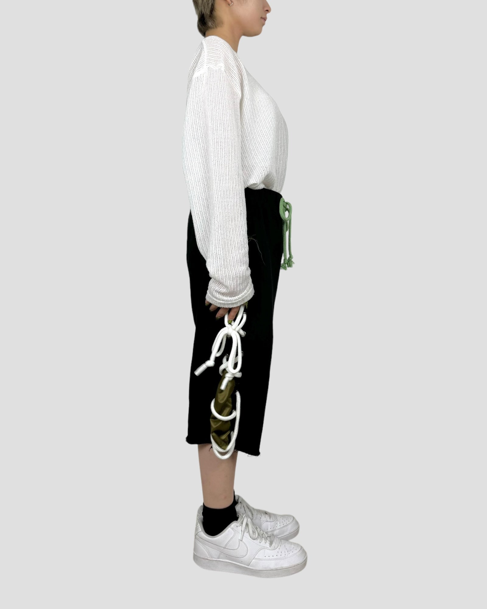 lace up sweat half pants