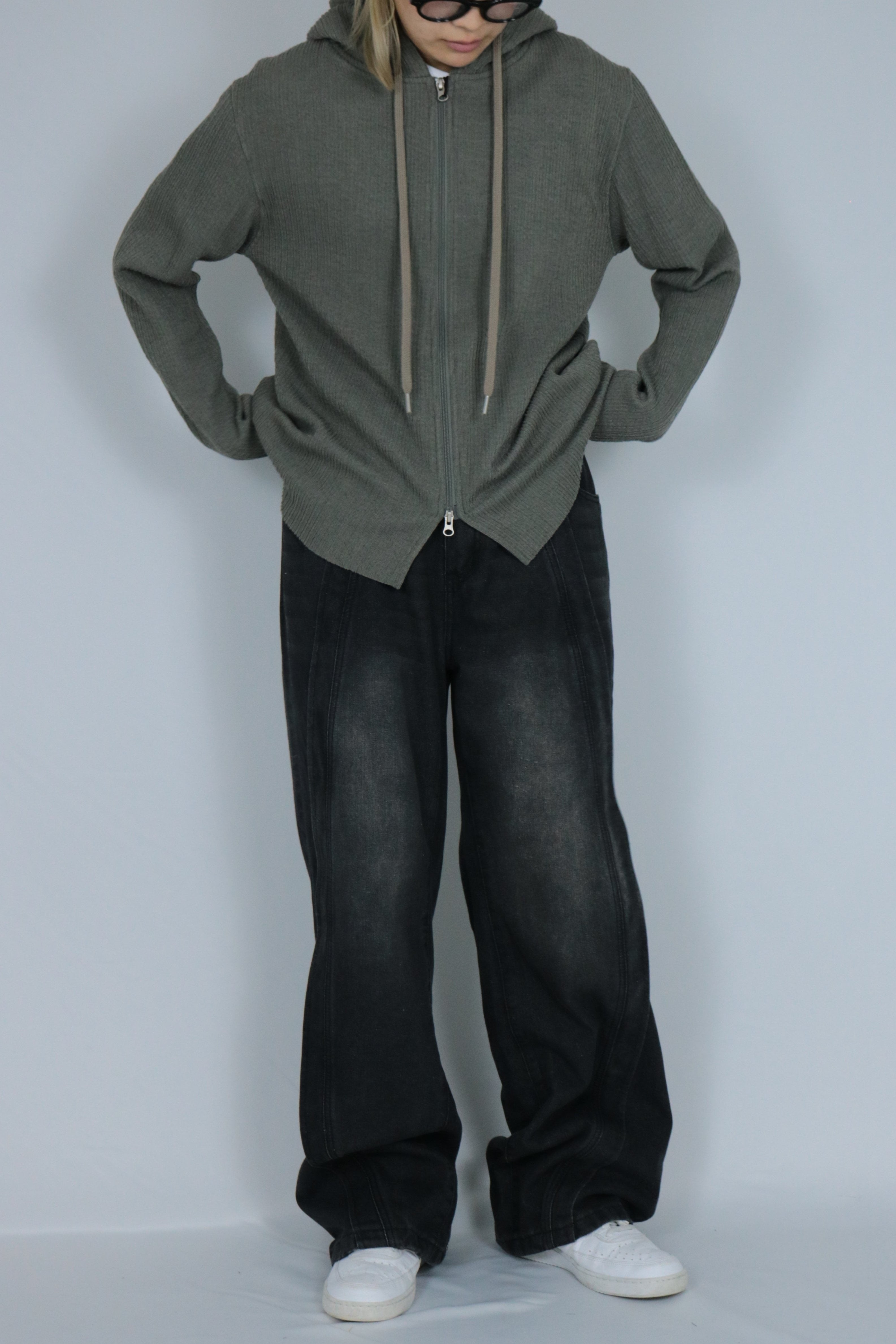 Double zip knit hoodie