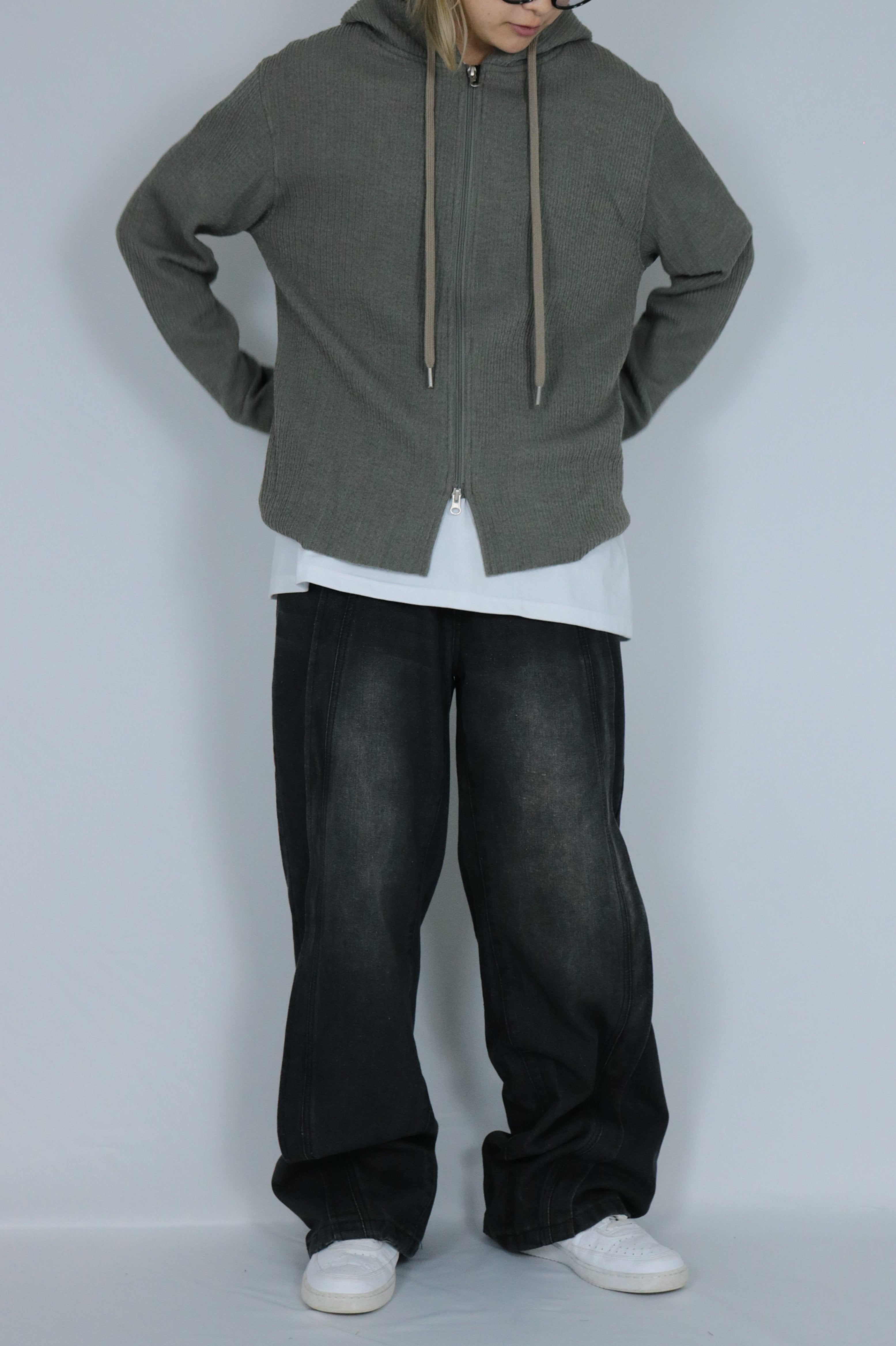 Double zip knit hoodie