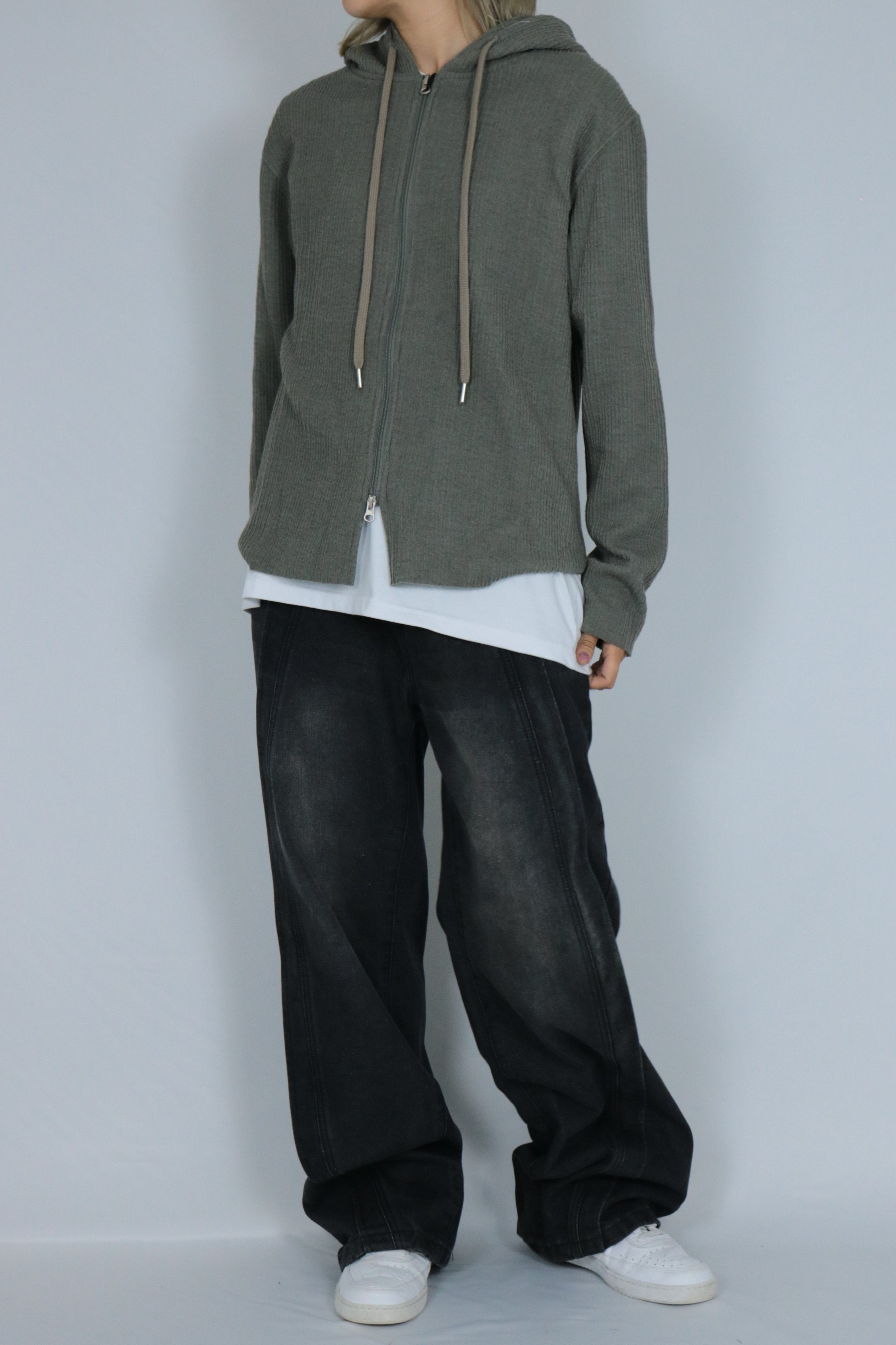 Double zip knit hoodie