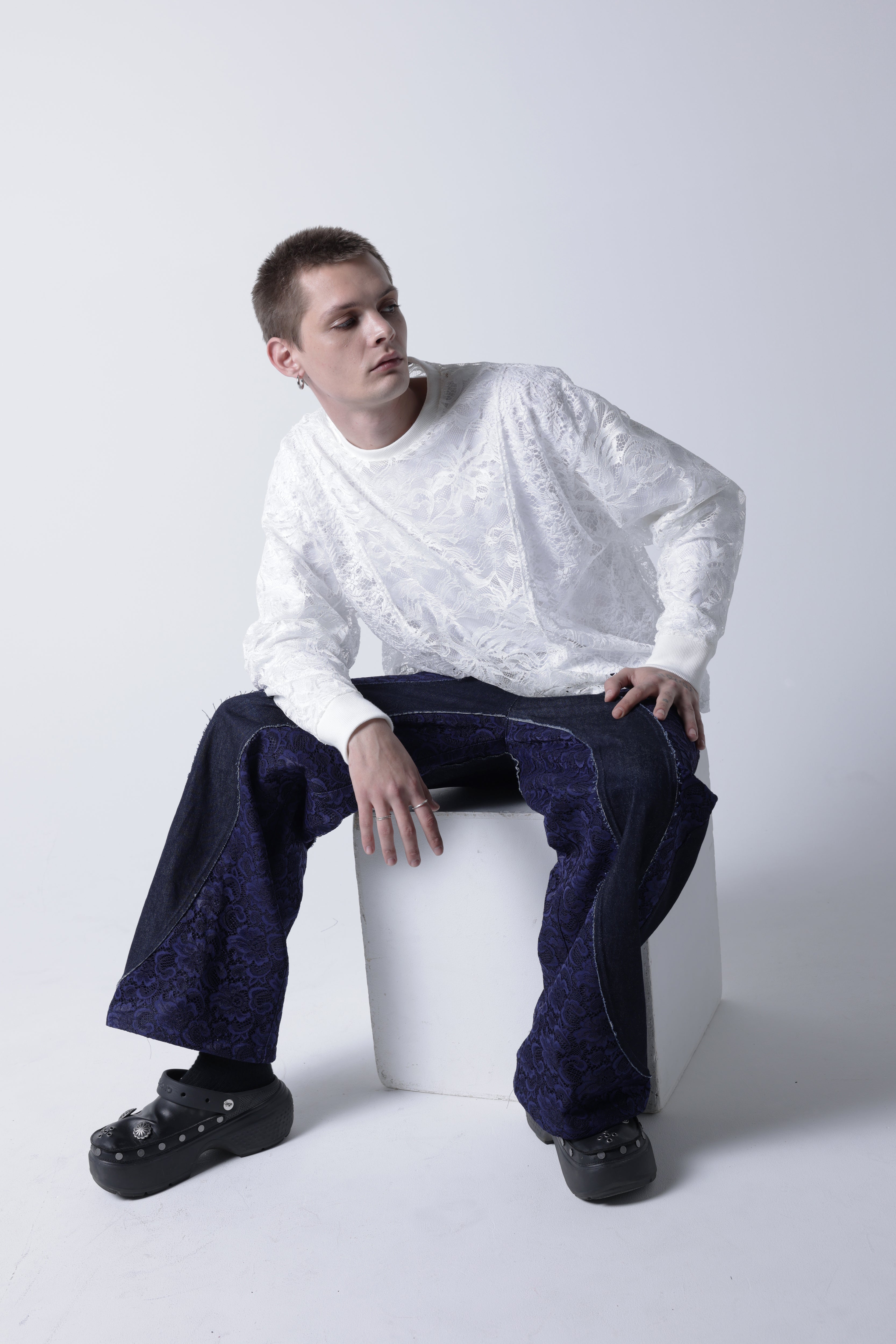 Wavy seam denim pants(Indigo)