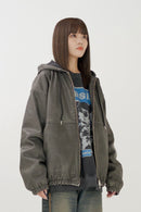 Fake leather hooded blouson