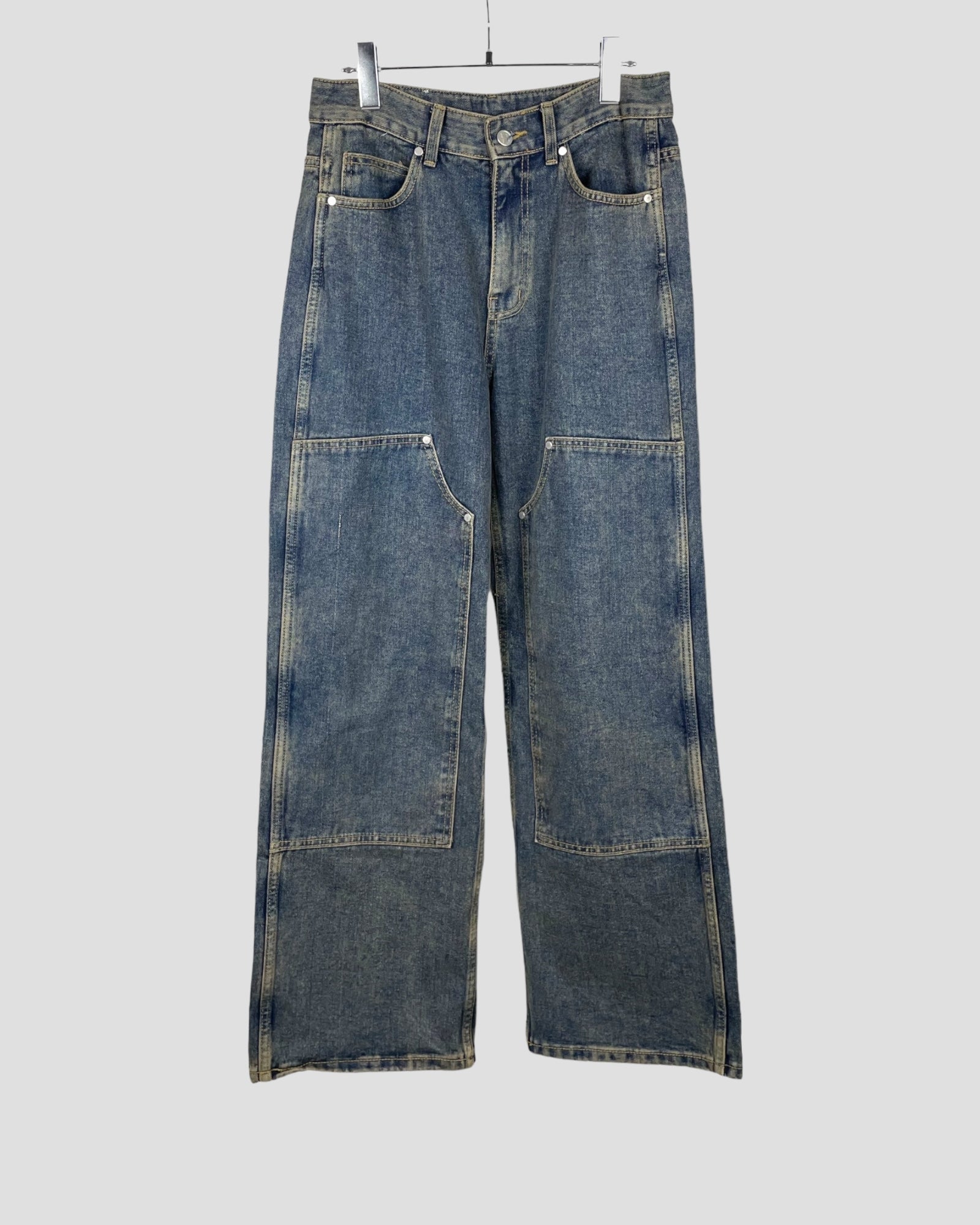 Double knees wide denim pants