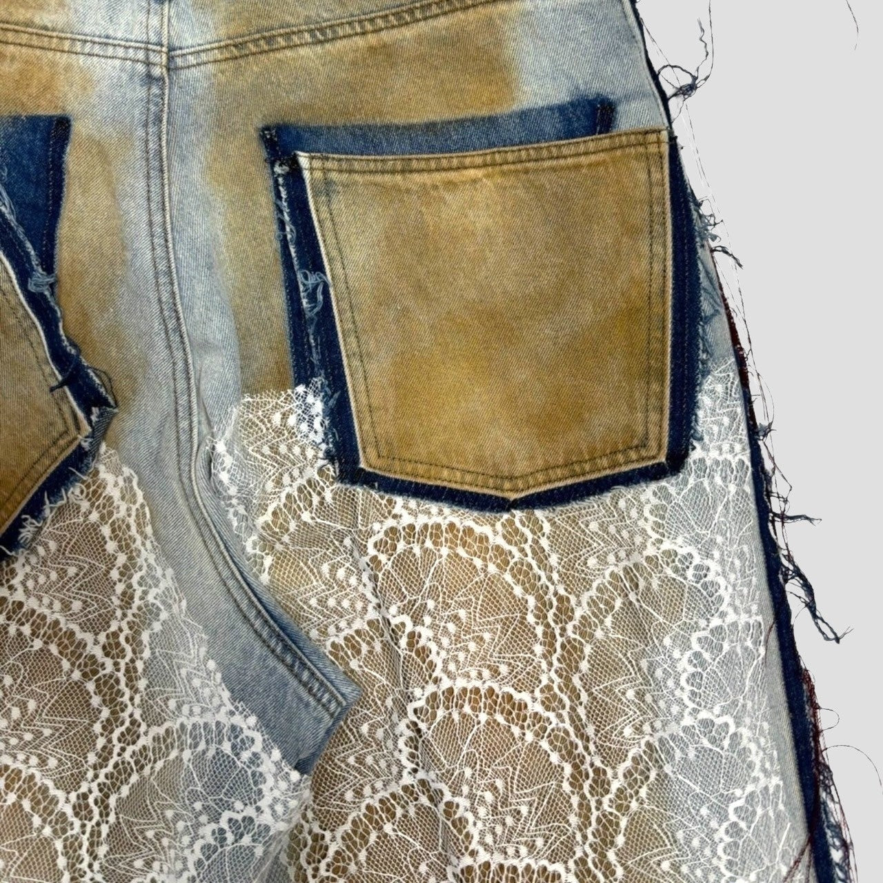 Lace layered denim pants