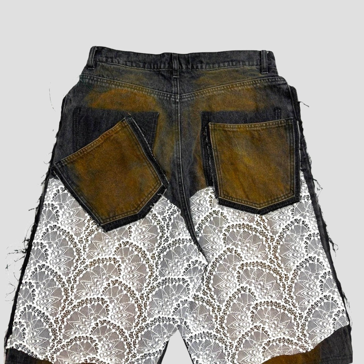 Lace layered denim half pants