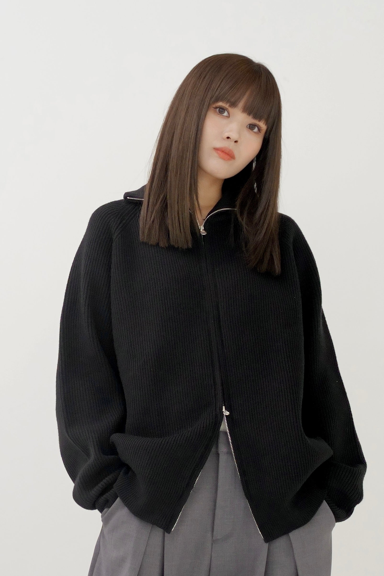 High neck zip knit