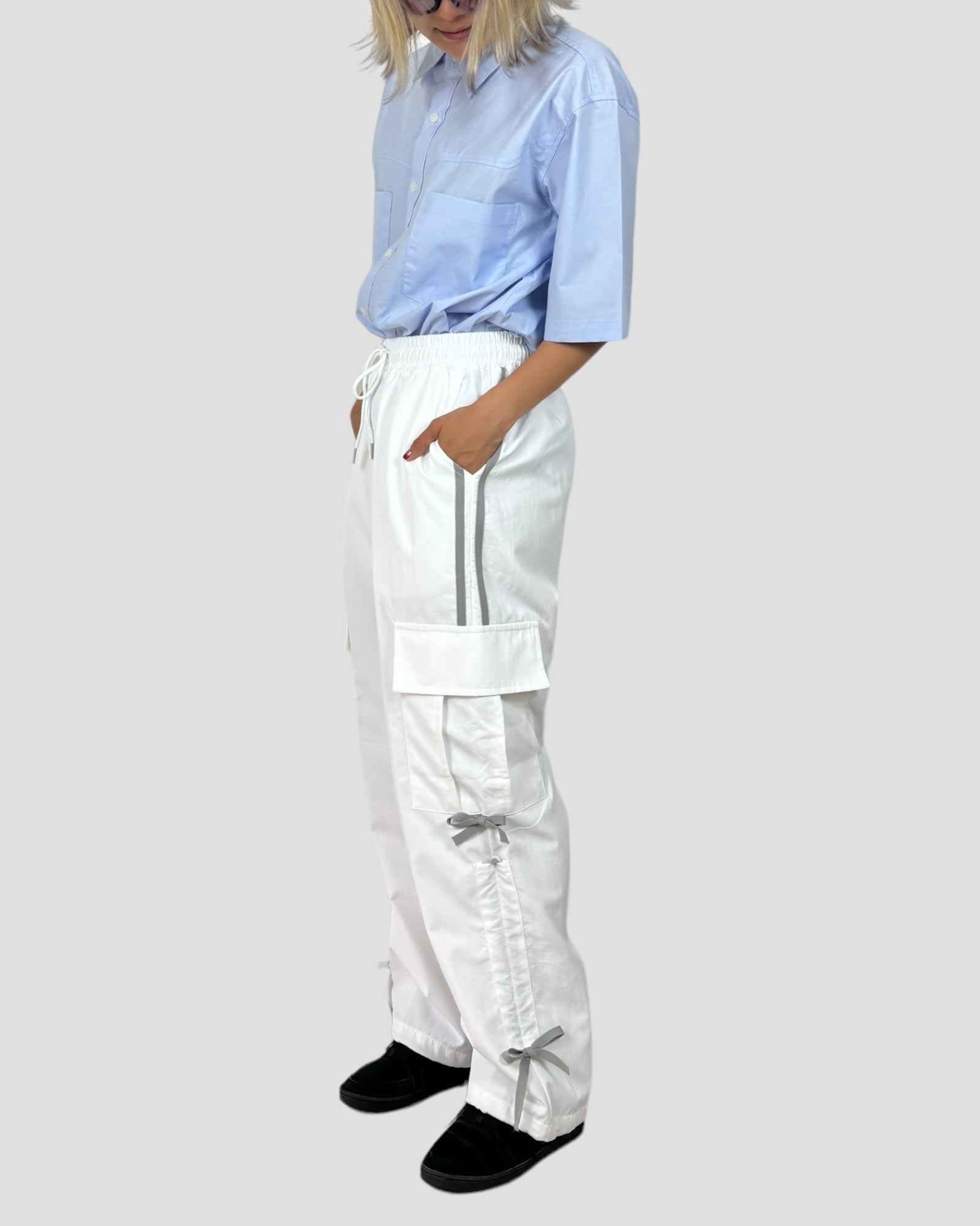 Ribbon nylon cargo pants