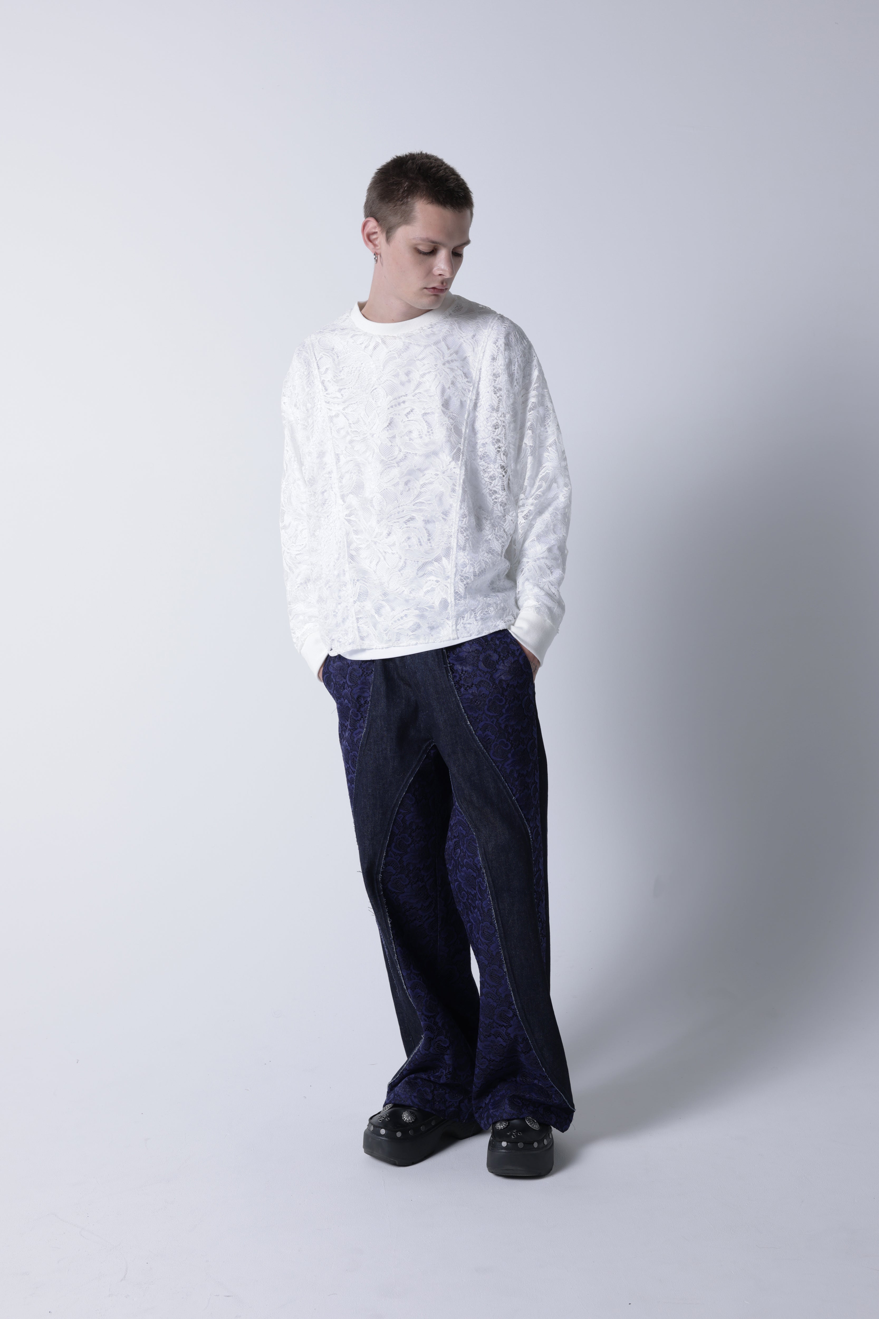 Wavy seam denim pants(Indigo)