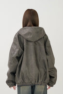 Fake leather hooded blouson