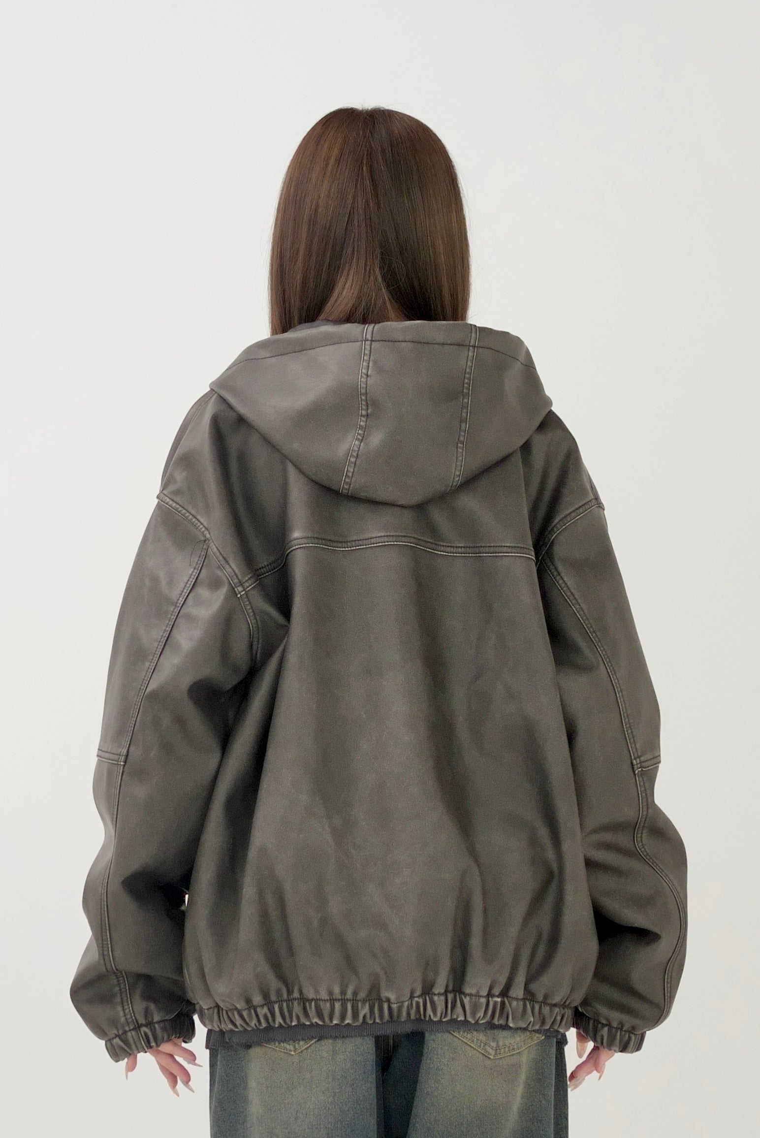 Fake leather hooded blouson