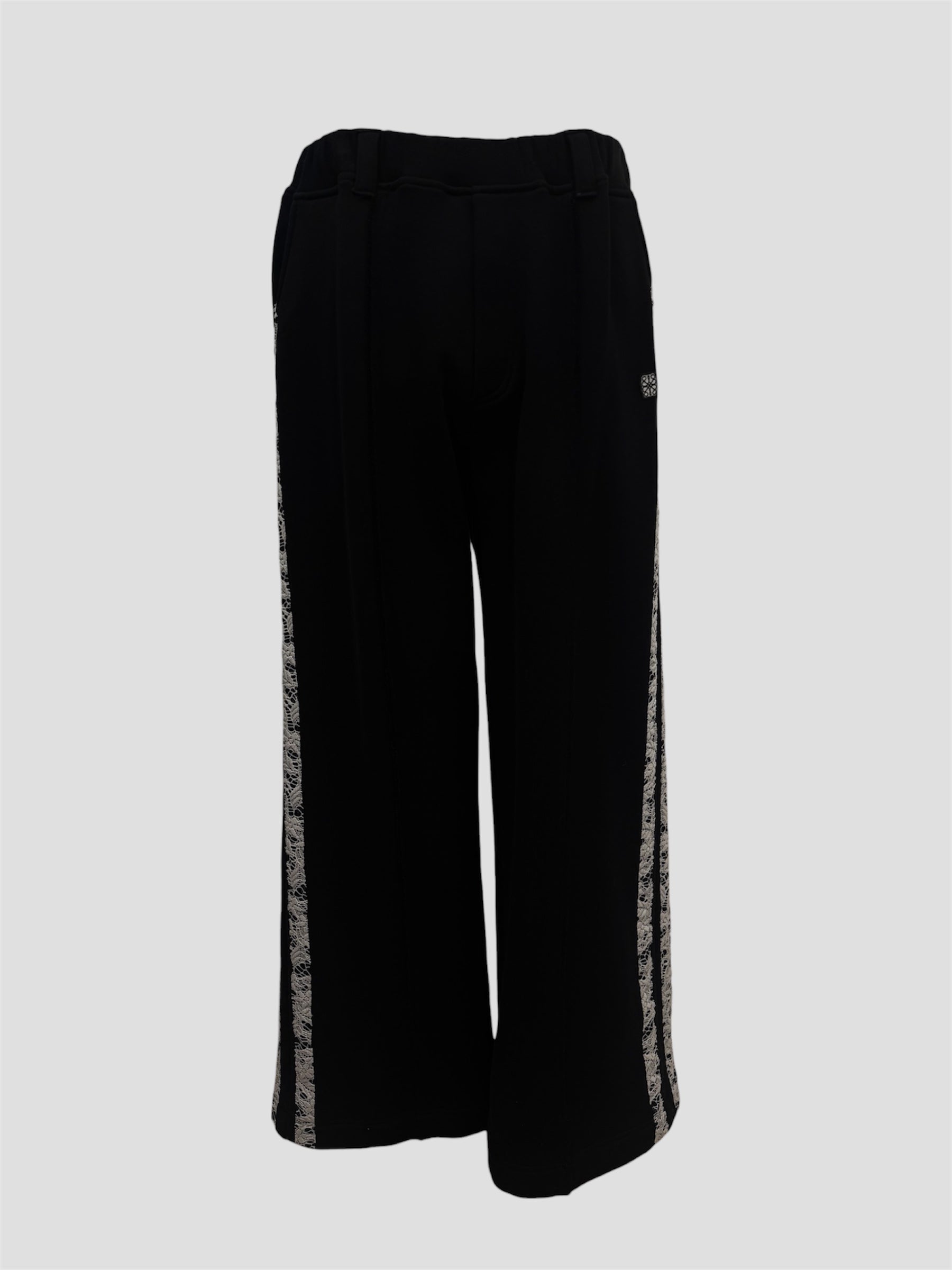 Line lace wide sweat pants(Black)