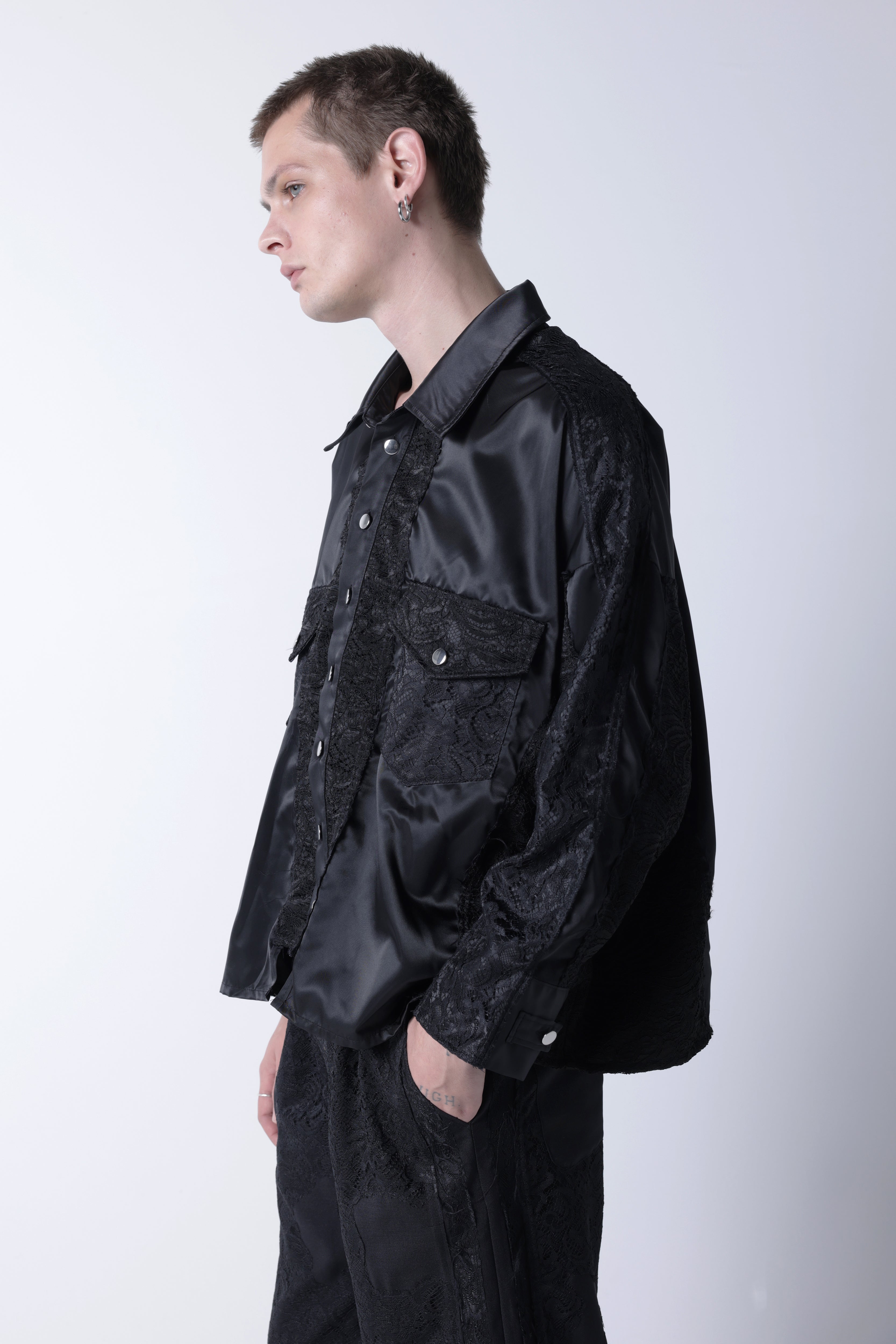 Nylon lace shirt(Black)