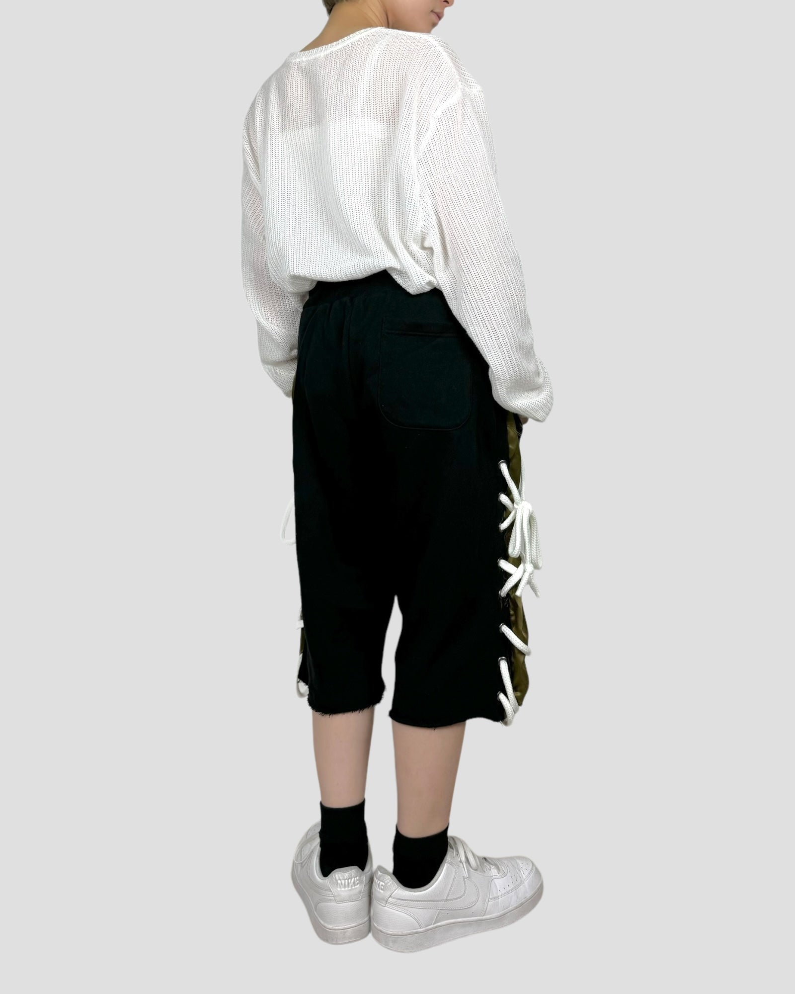 lace  up sweat half  pants