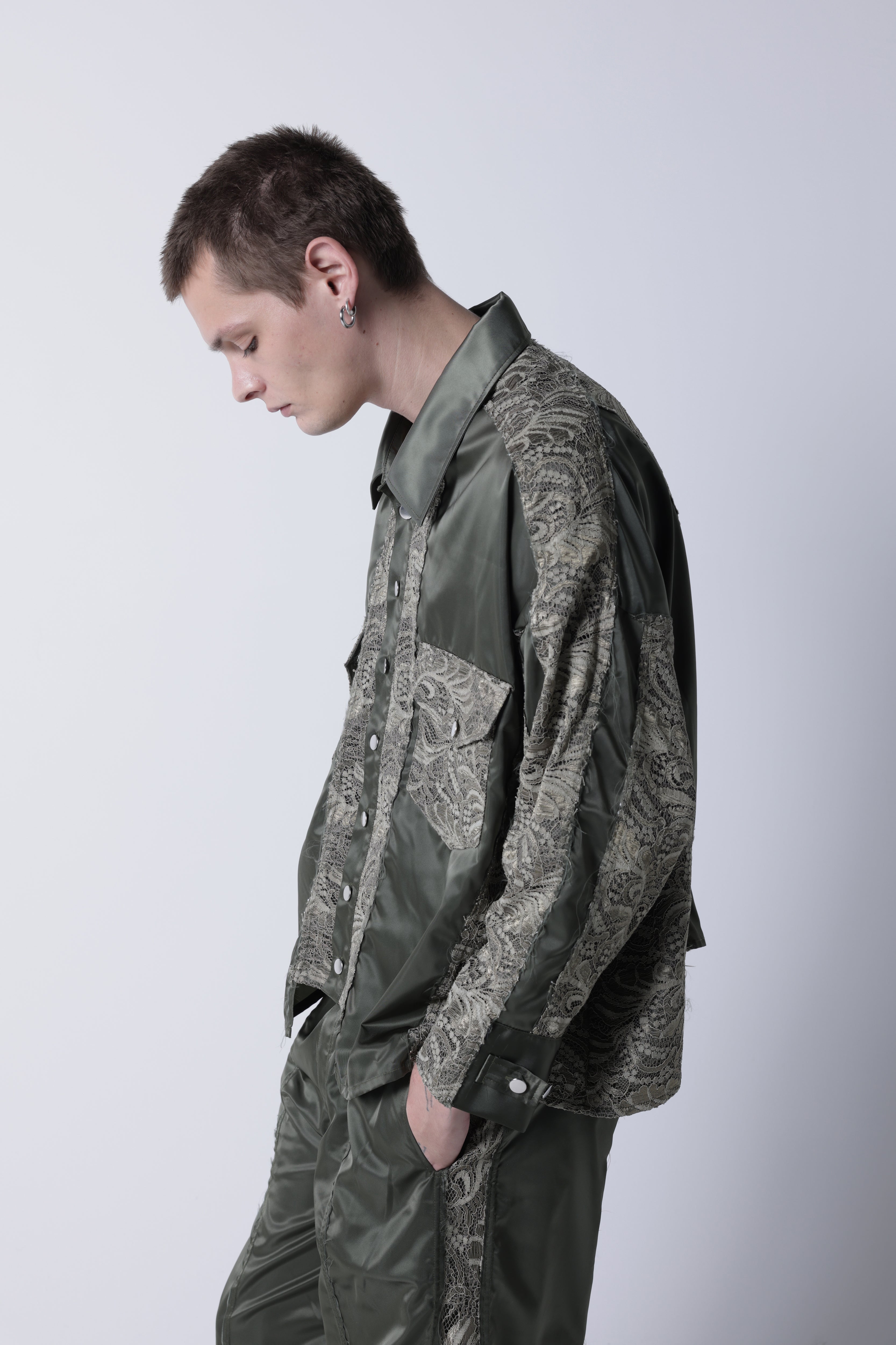 Nylon lace shirt(Khaki)