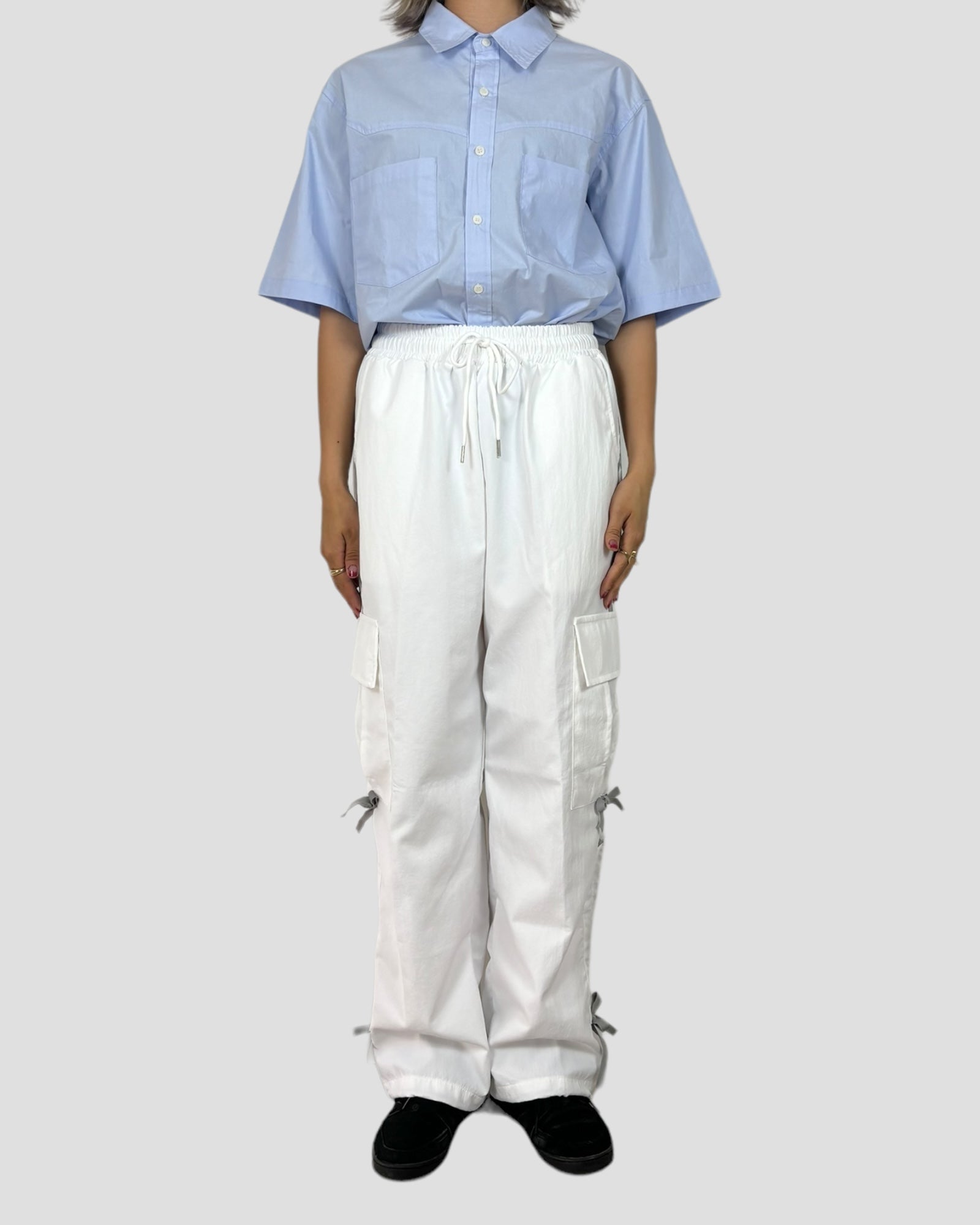 Ribbon nylon cargo pants