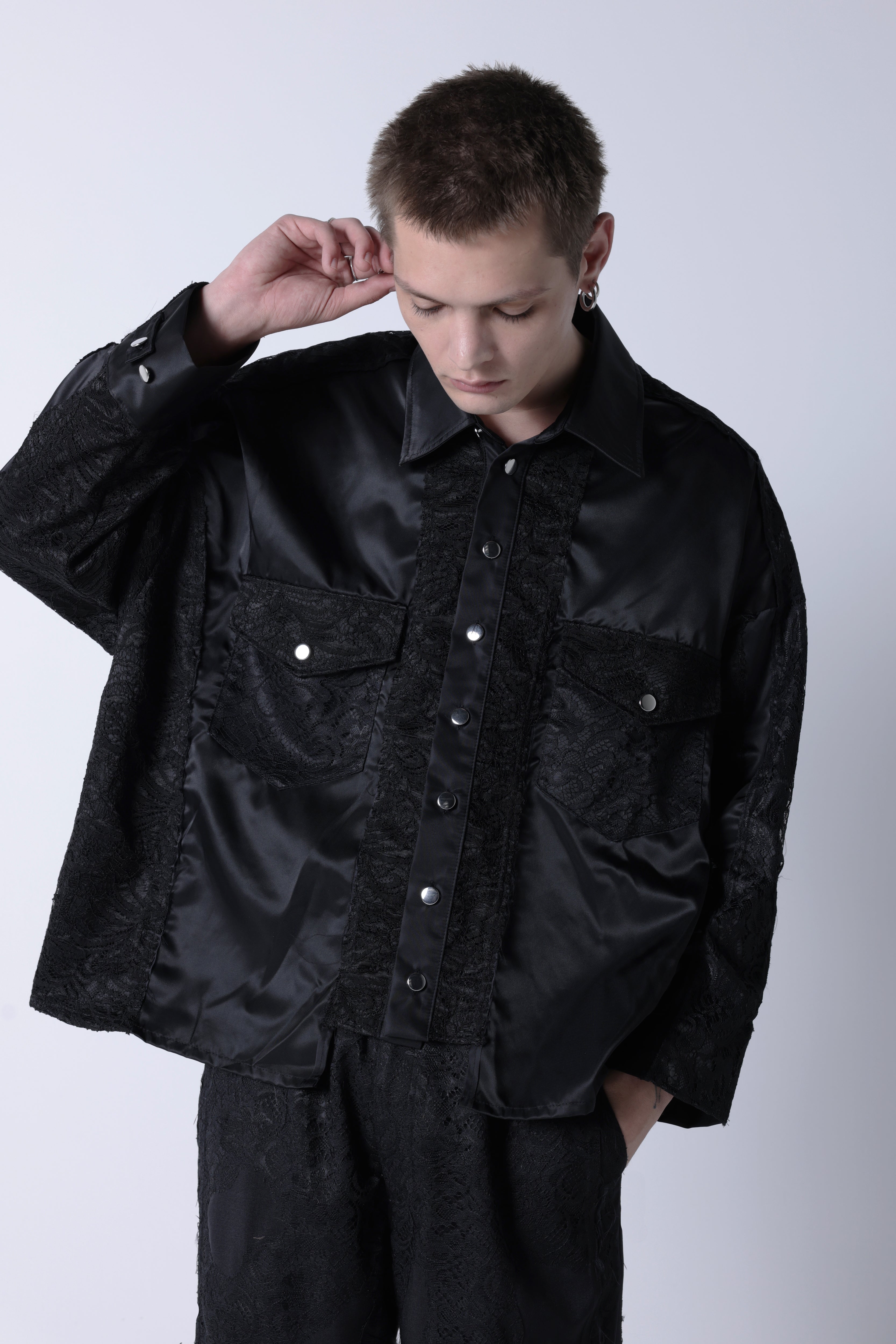 Nylon lace shirt(Black)