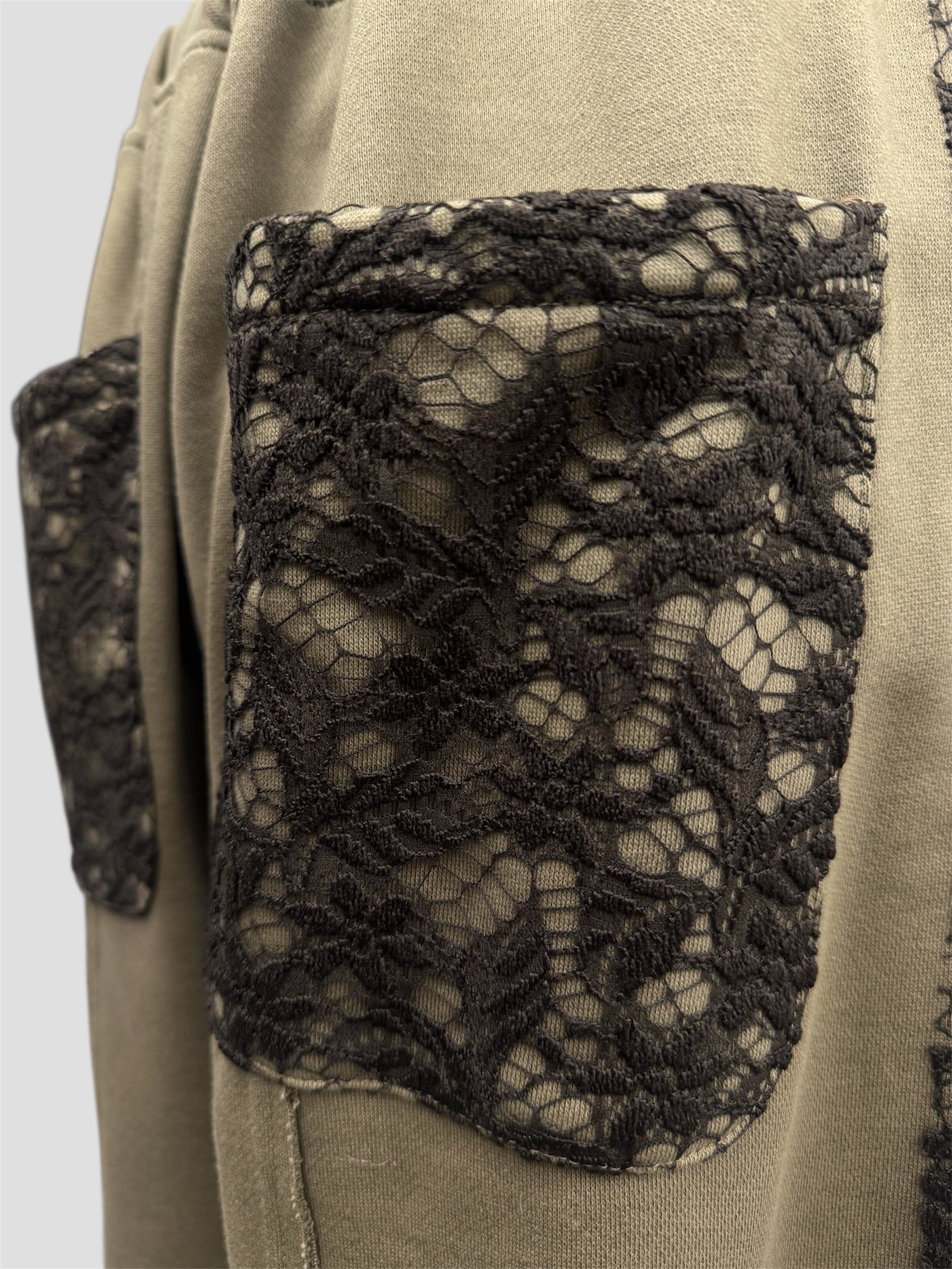 Line lace wide sweat pants(Coffee)