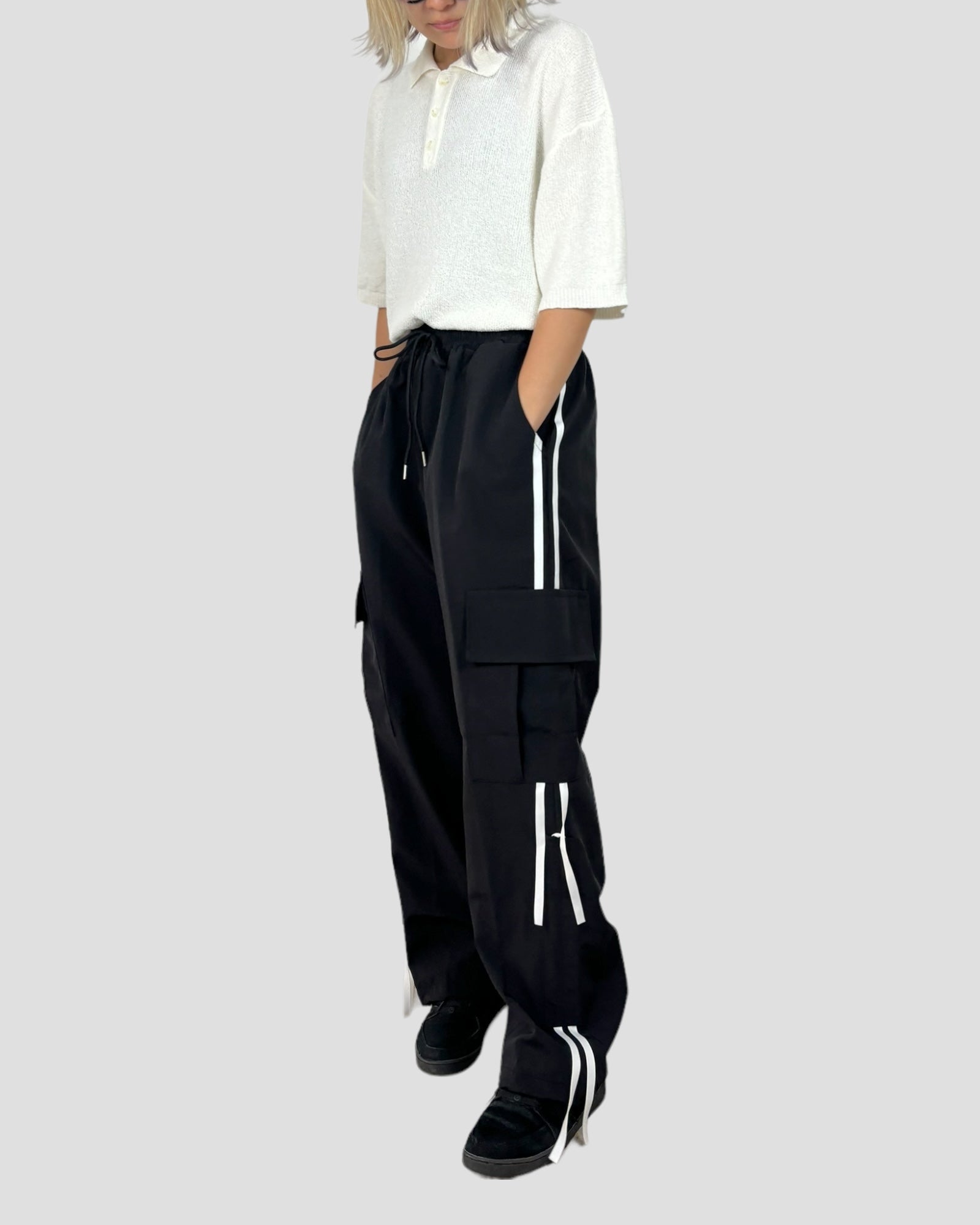 Ribbon nylon cargo pants