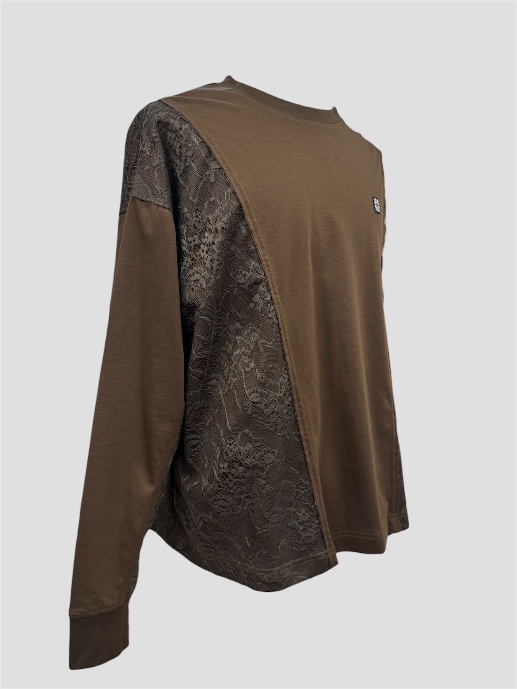 Seam lace mix over size T-shirt(Coffee)
