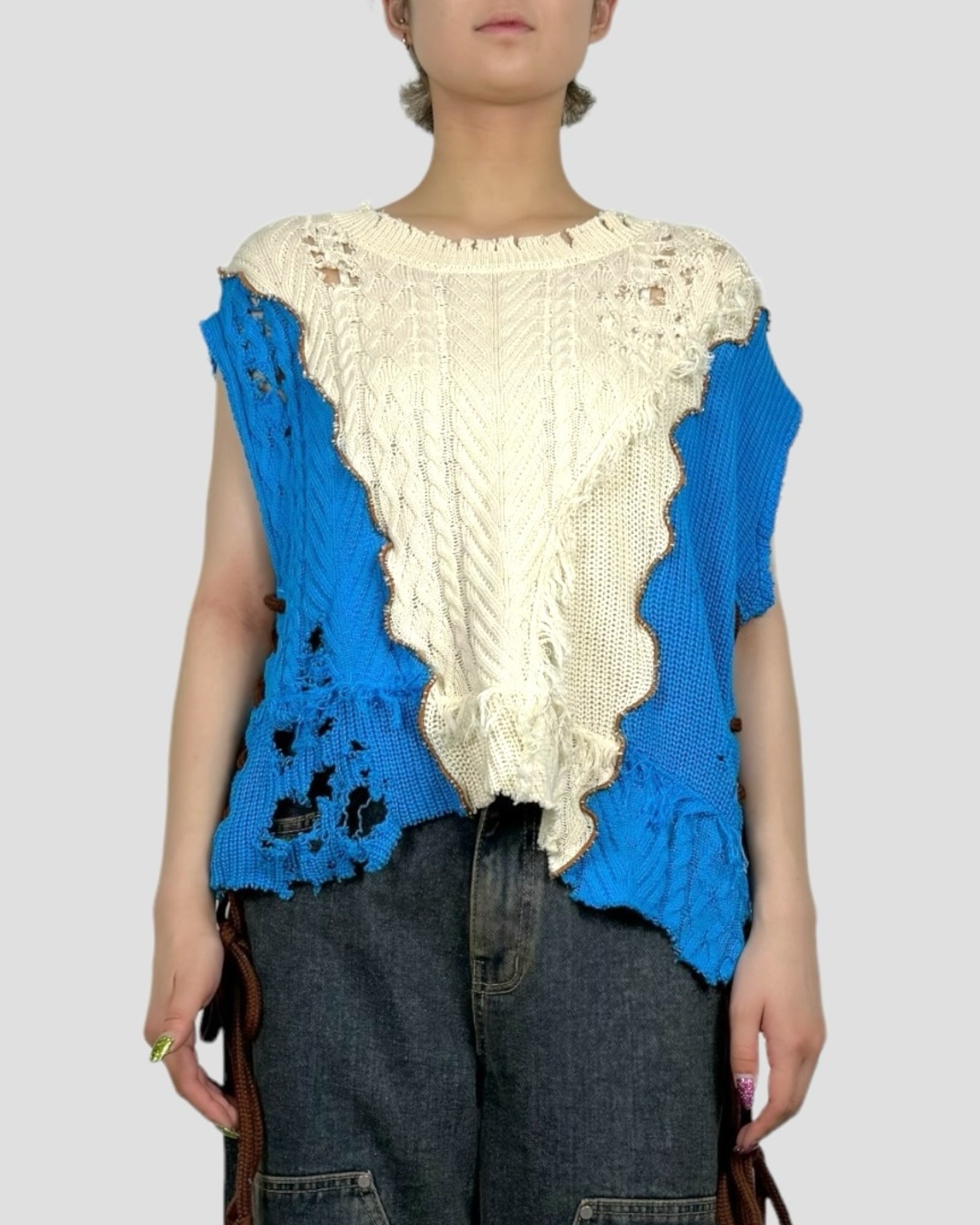 bi-color docking knit tops