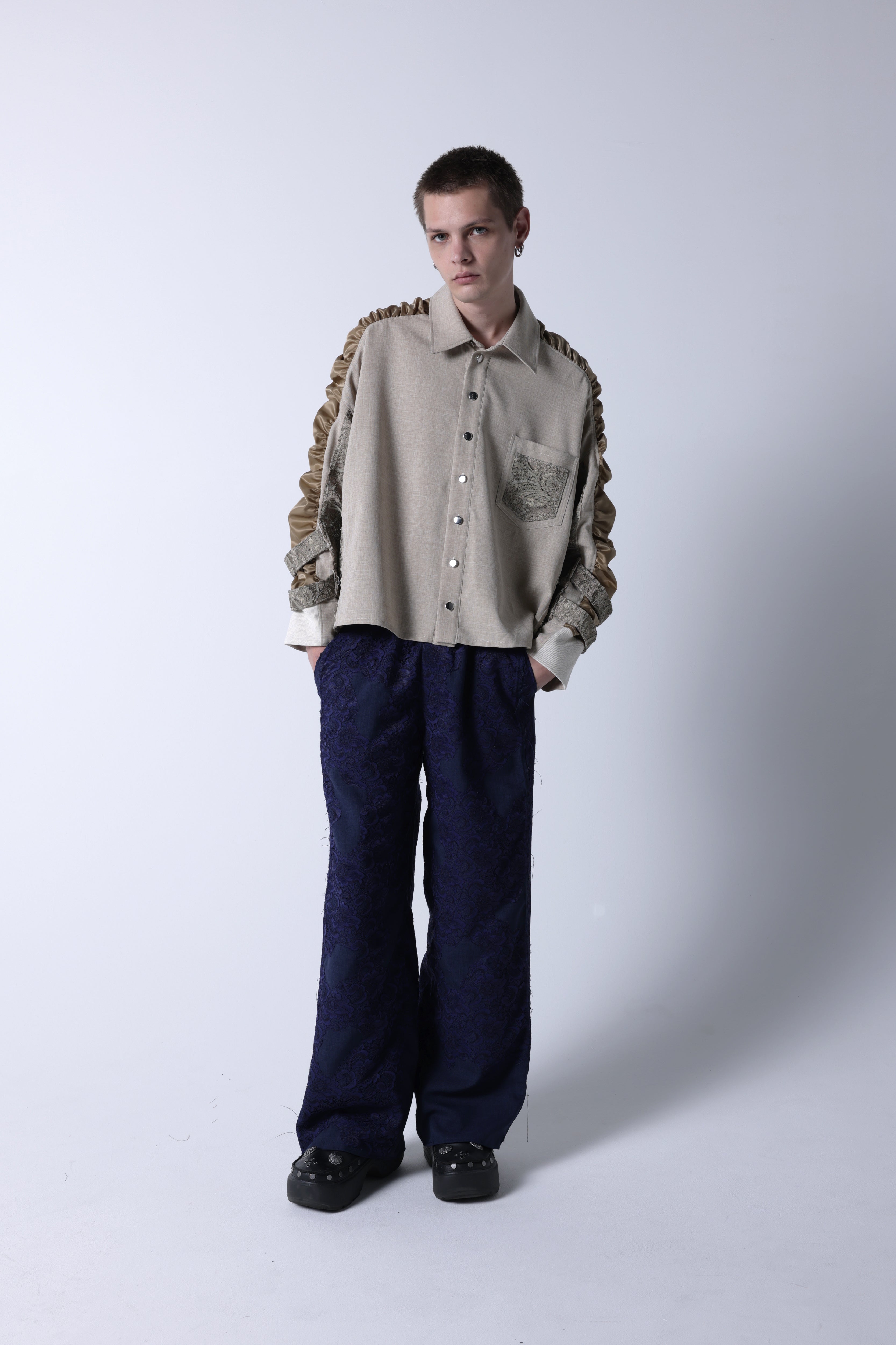 Lace cutout wide pants(Navy)