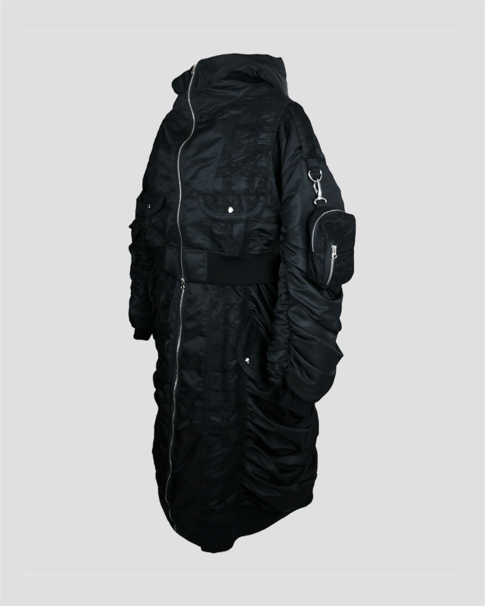 Check lace gather design long MA-1(Black)