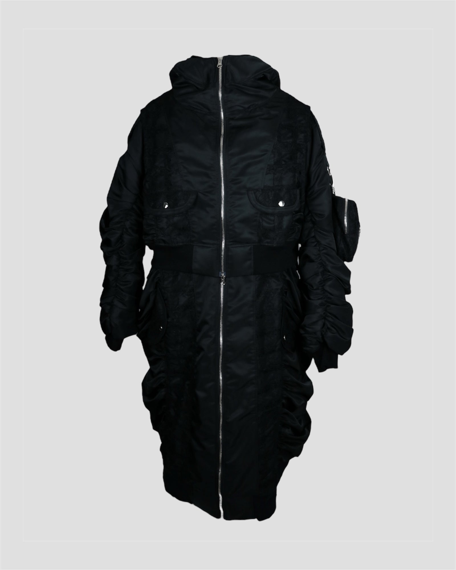 Check lace gather design long MA-1(Black)