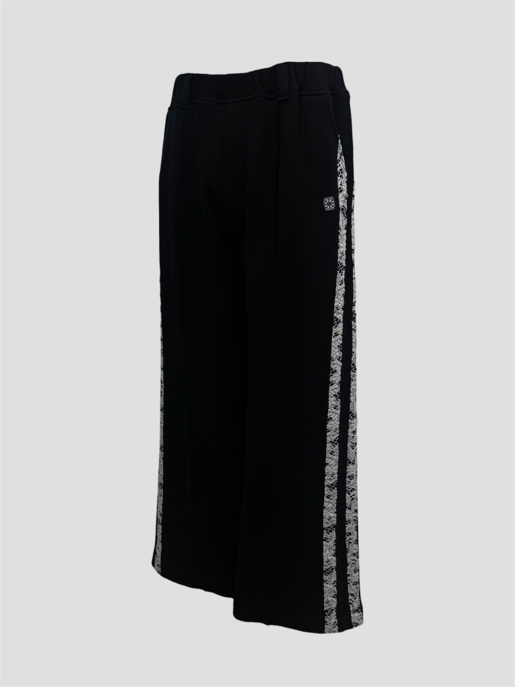 Line lace wide sweat pants(Black)