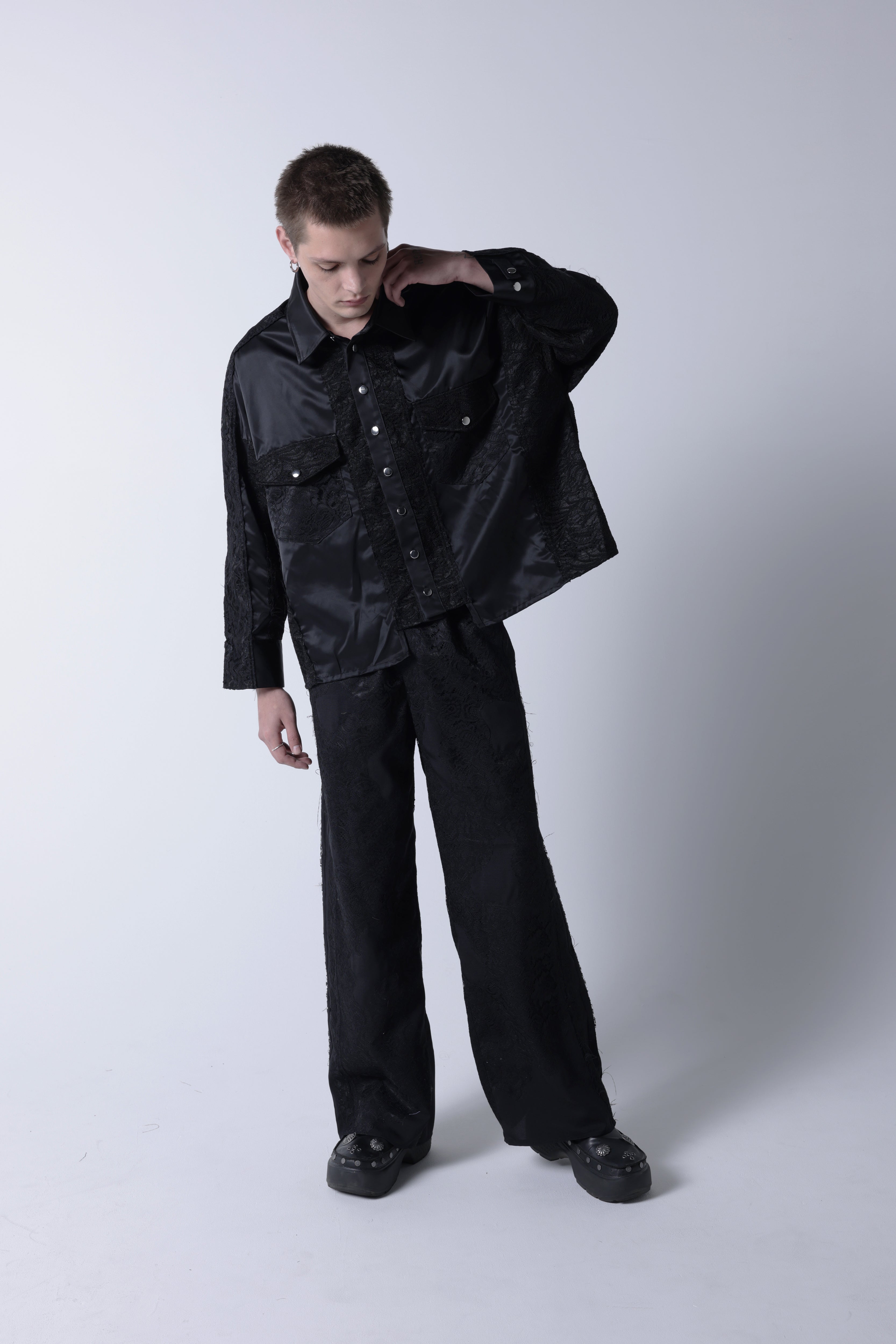 Lace cutout wide pants(Black)