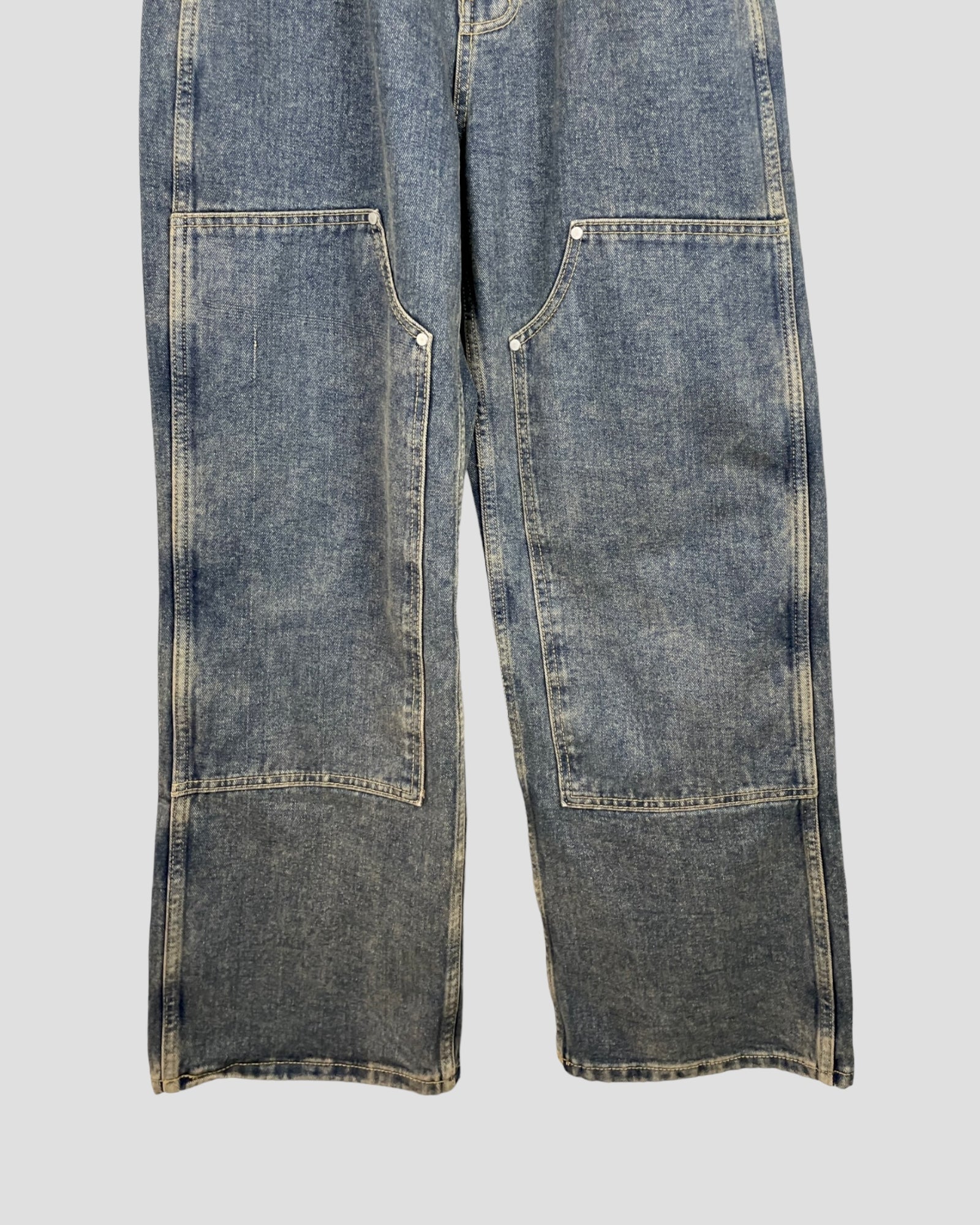 Double knees wide denim pants