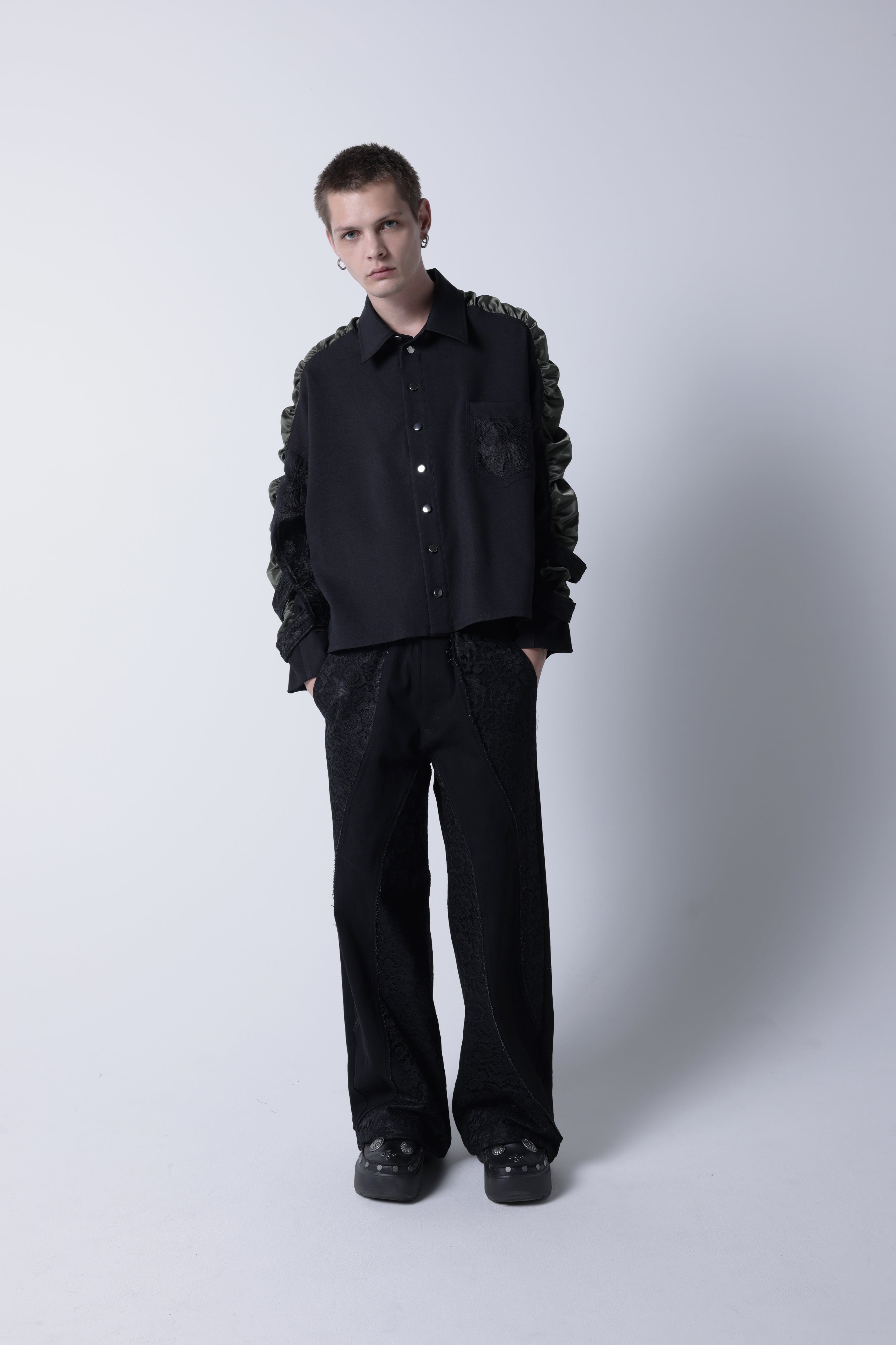 Wavy seam denim pants(Black)