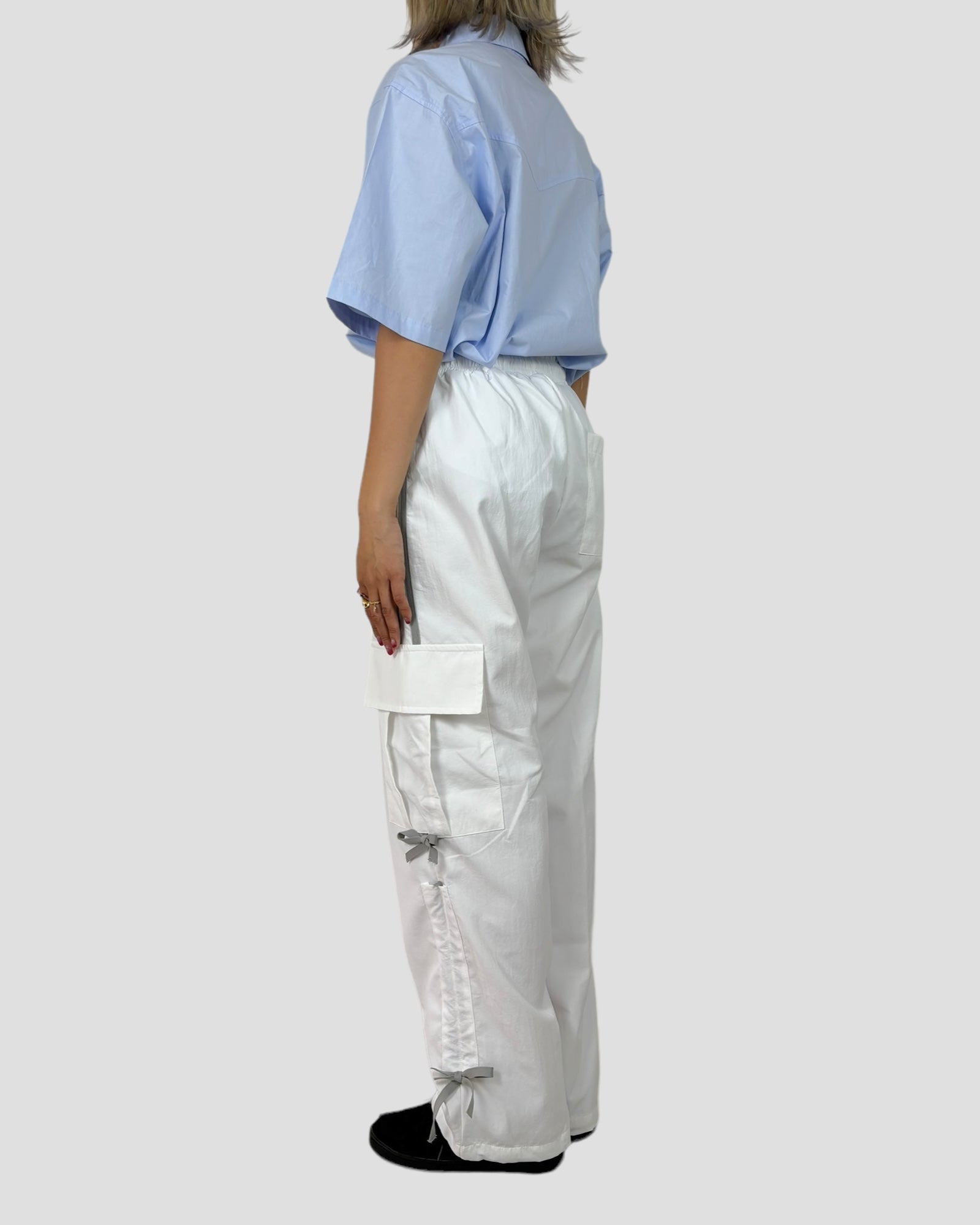 Ribbon nylon cargo pants