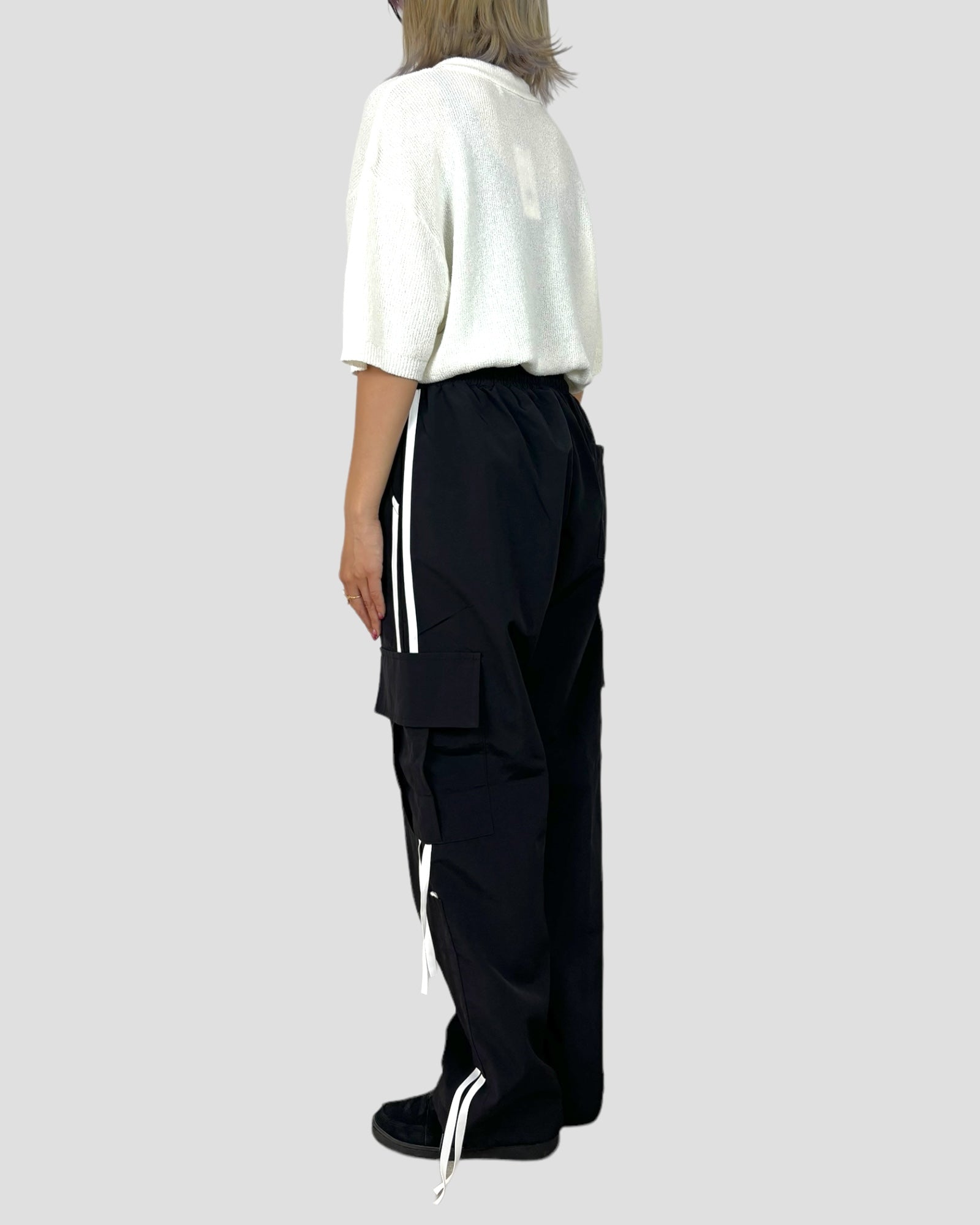 Ribbon nylon cargo pants