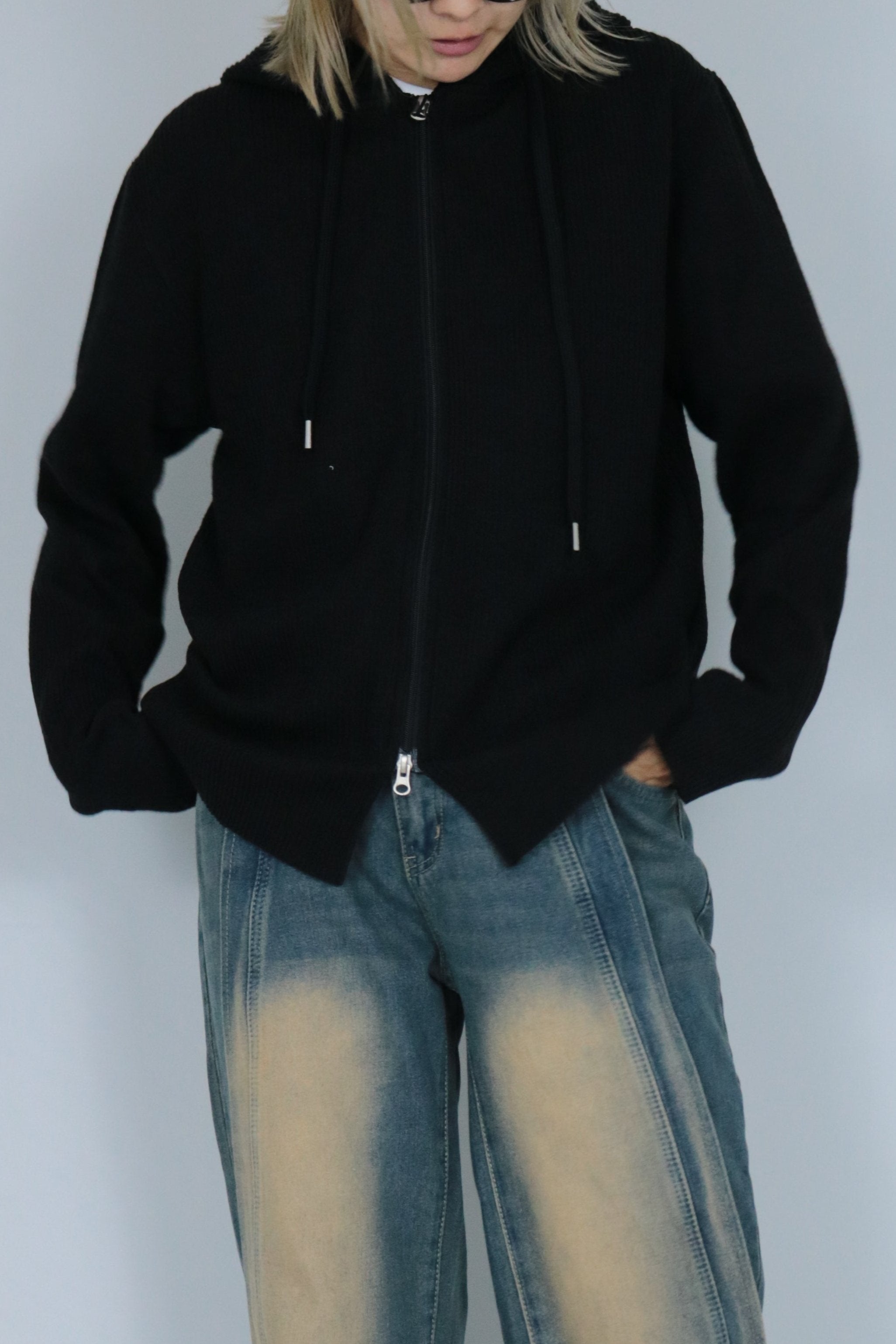 Double zip knit hoodie