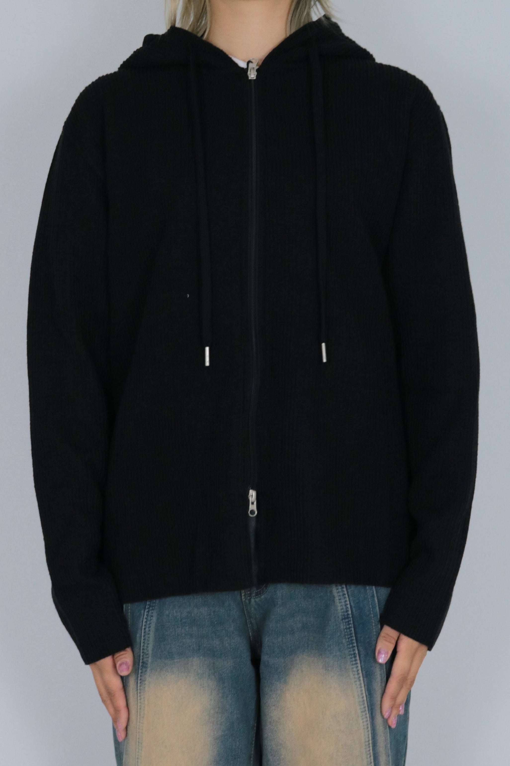 Double zip knit hoodie